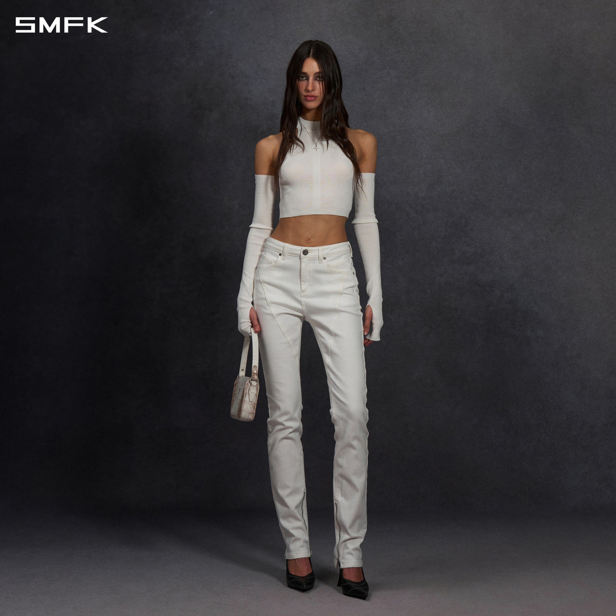 MYTH SIREN HIGH COLLAR RAGLAN KNIT VEST/SILK+LENZING TENCEL+COTTON CLOUD WHITE