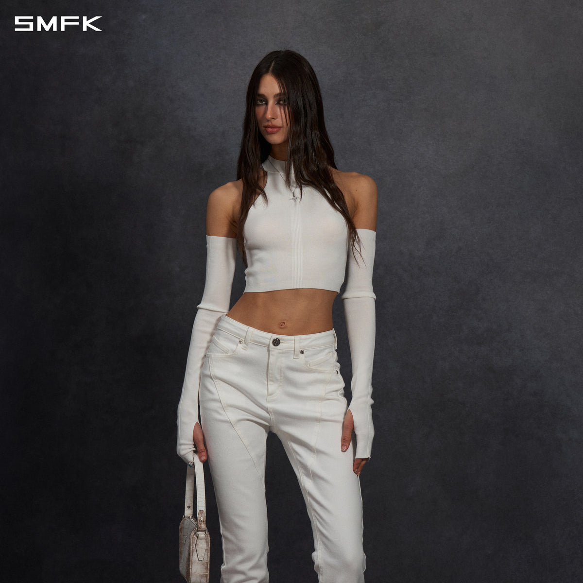 MYTH SIREN HIGH COLLAR RAGLAN KNIT VEST/SILK+LENZING TENCEL+COTTON CLOUD WHITE