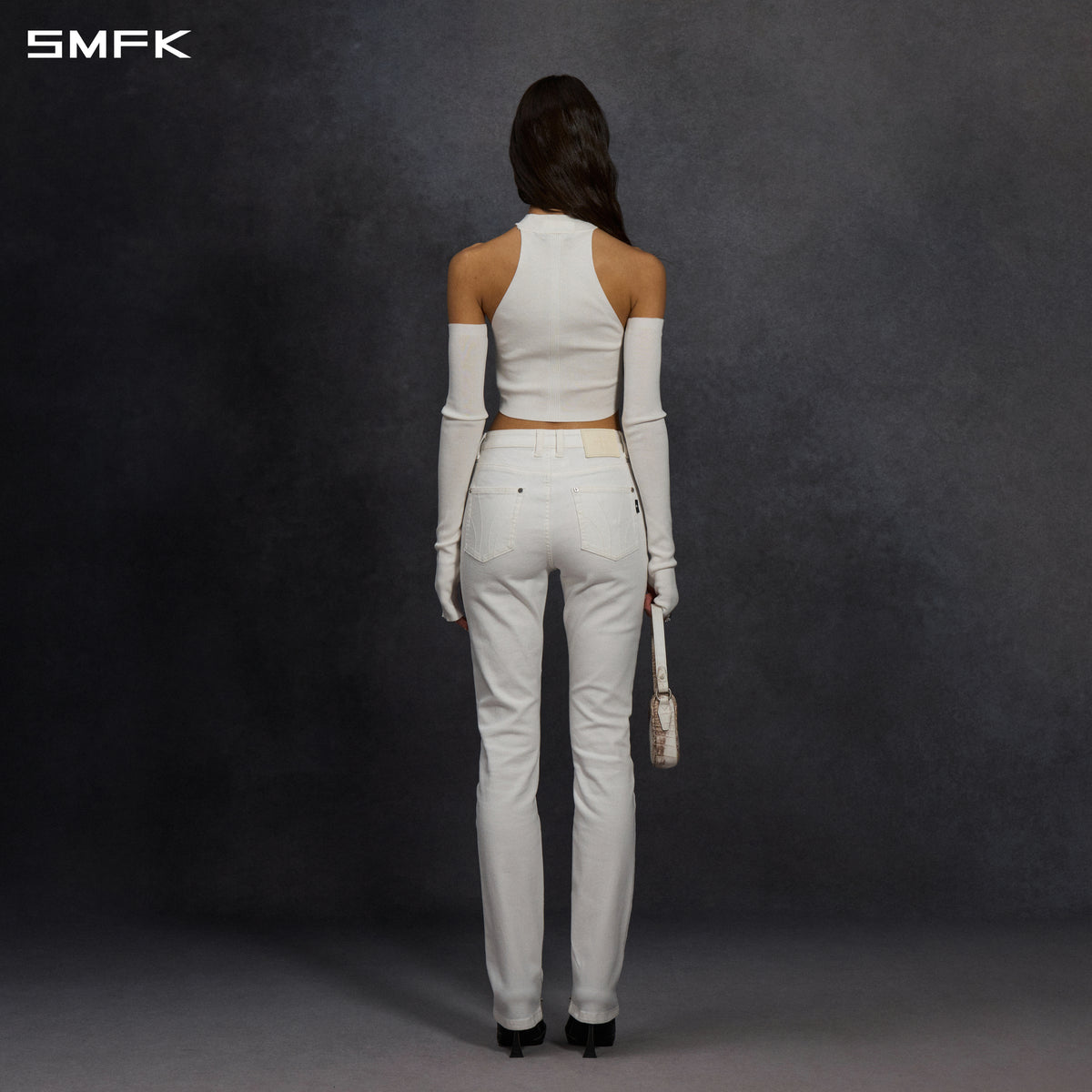 MYTH SIREN HIGH COLLAR RAGLAN KNIT VEST/SILK+LENZING TENCEL+COTTON CLOUD WHITE