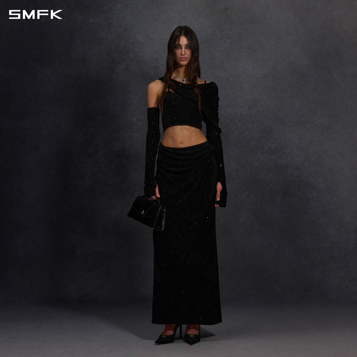 MYTH SIREN CRUISE KNIT CAMISOLE SUIT/STARRY VELVET GALAXY BLACK