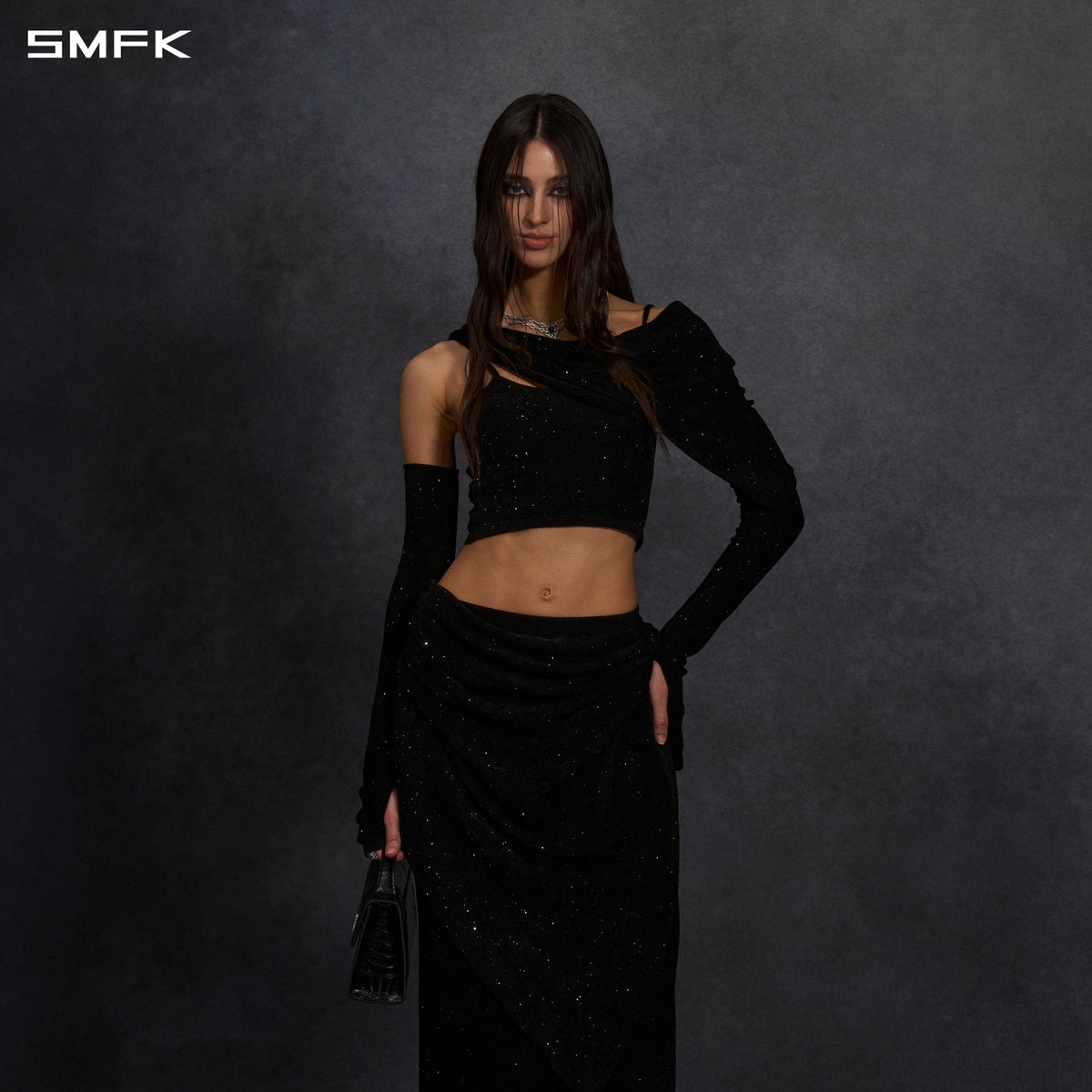 MYTH SIREN CRUISE KNIT CAMISOLE SUIT/STARRY VELVET GALAXY BLACK