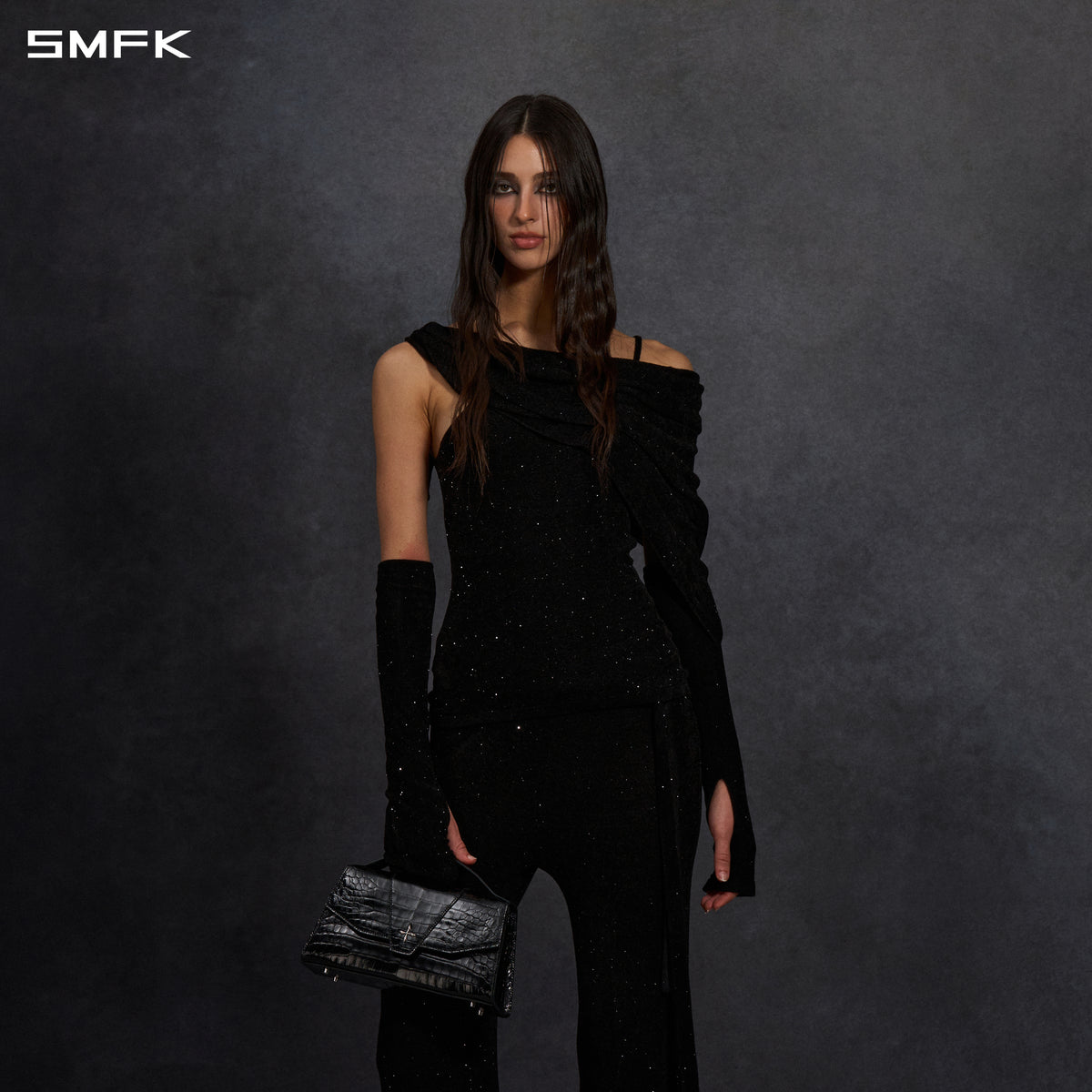 MYTH SIREN CRUISE KNIT CAMISOLE SUIT/STARRY VELVET GALAXY BLACK