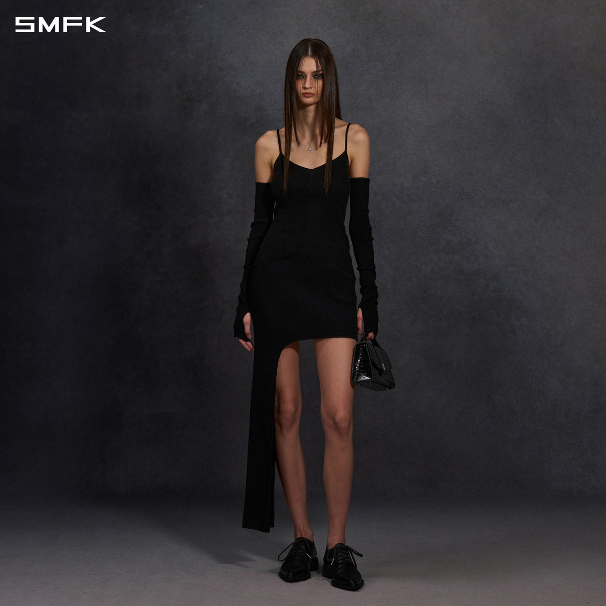 MYTH AEOLUS EVENING KNIT LONG CAMISOLE SUIT/LENZING TENCEL+SILK+COTTON WILD BLACK