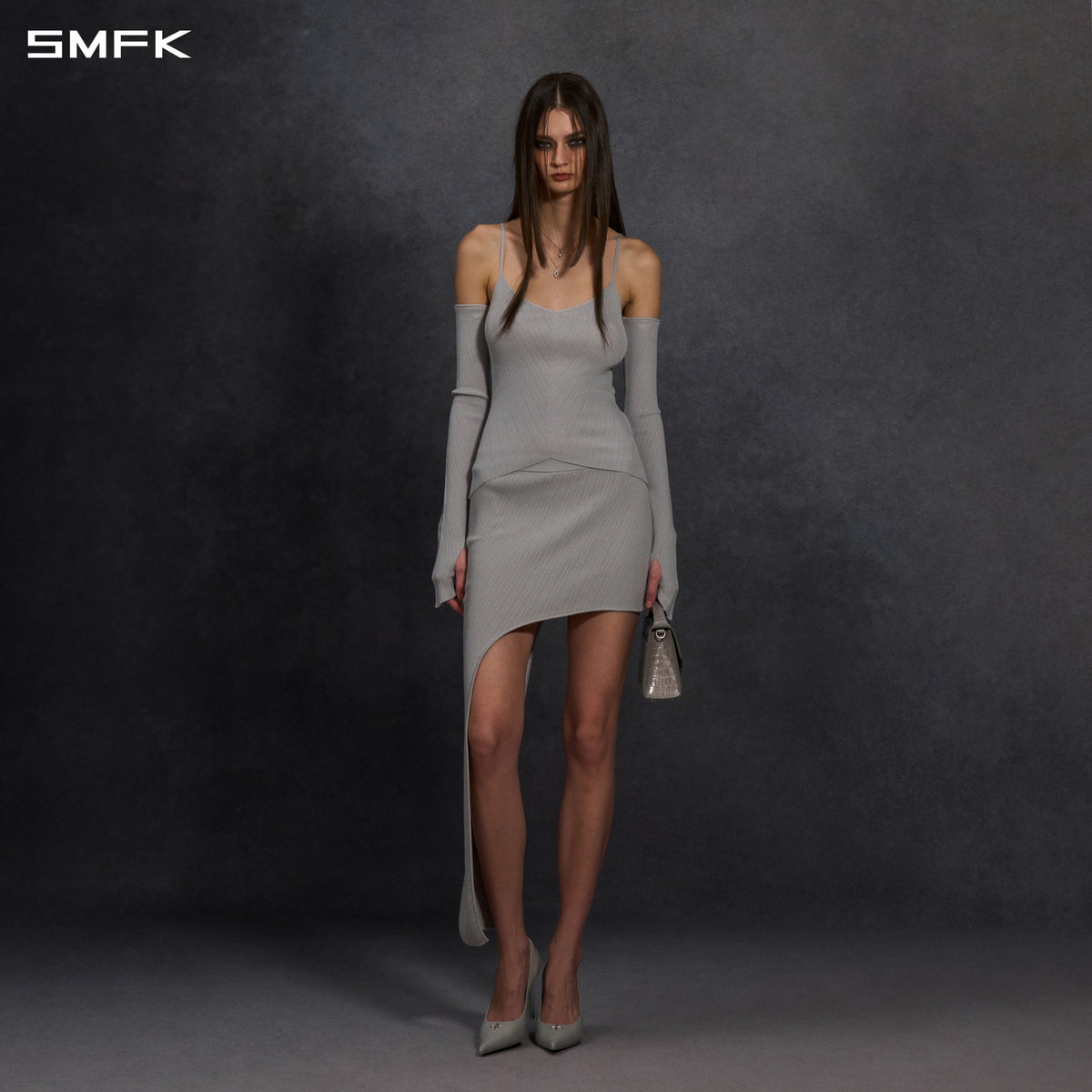 MYTH AEOLUS EVENING KNIT LONG CAMISOLE SUIT/LENZING TENCEL+SILK+COTTON GLACIER GREY