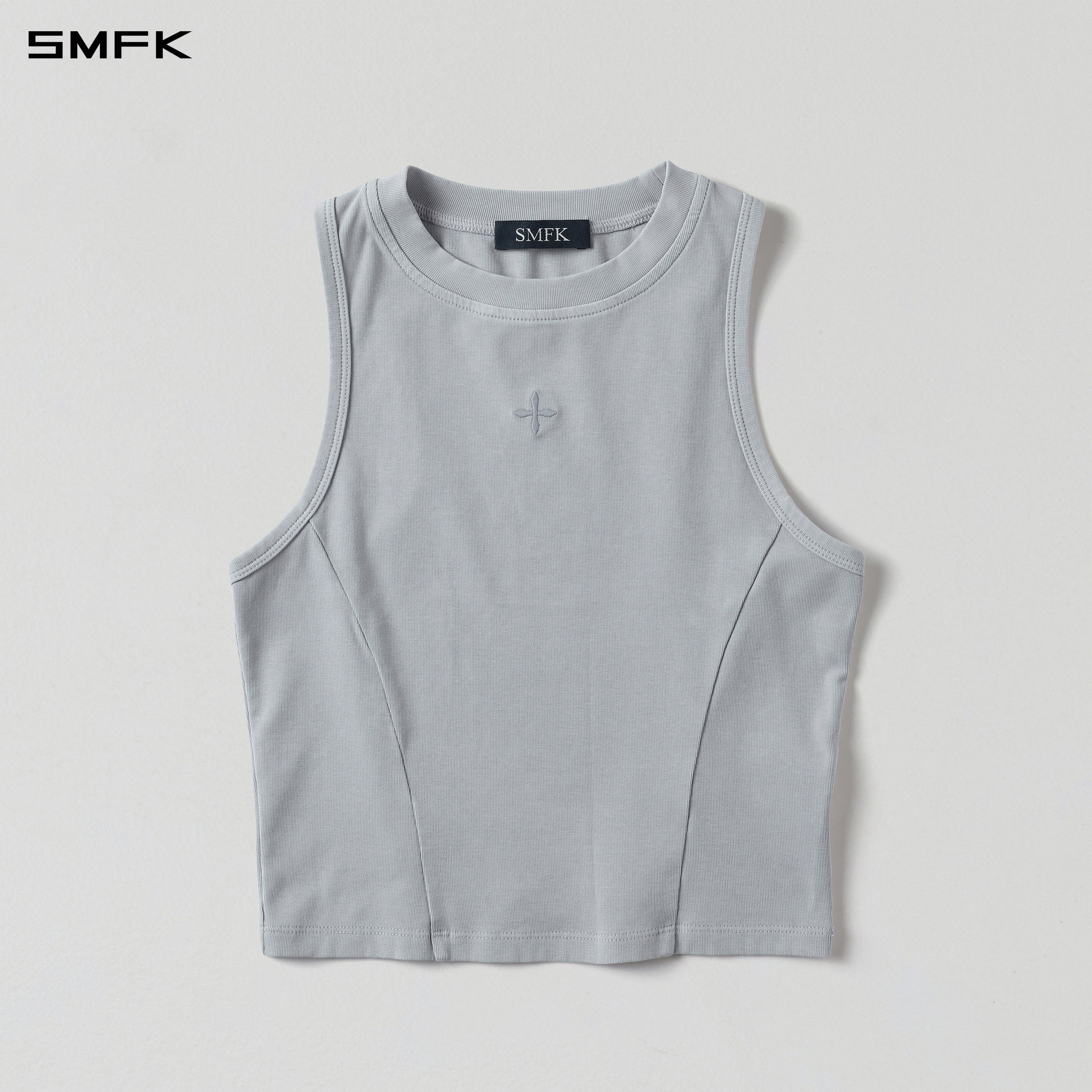 VINTAGE ROUND SHORT VEST/LS-COTTON/W GLACIER GREY