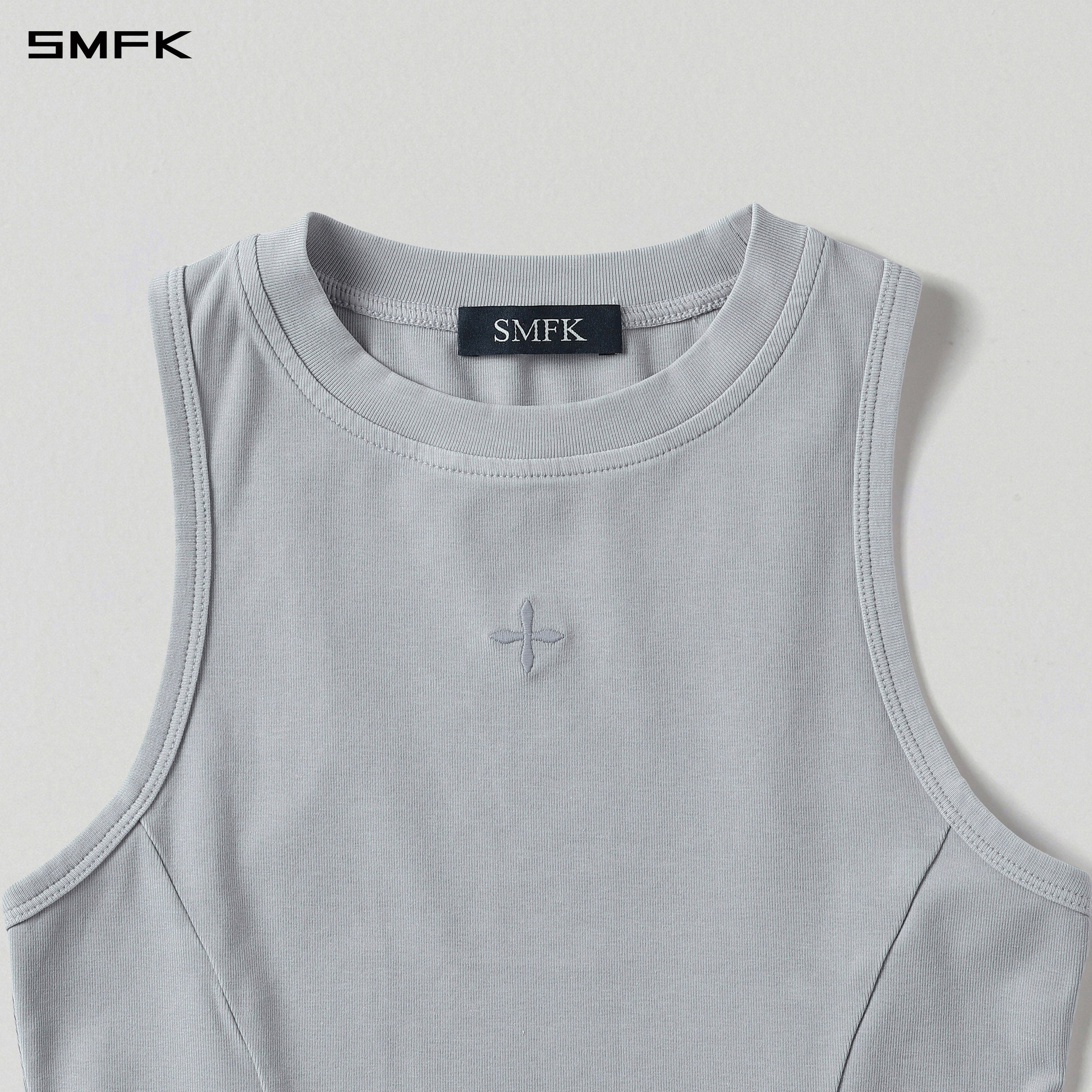 VINTAGE ROUND SHORT VEST/LS-COTTON/W GLACIER GREY