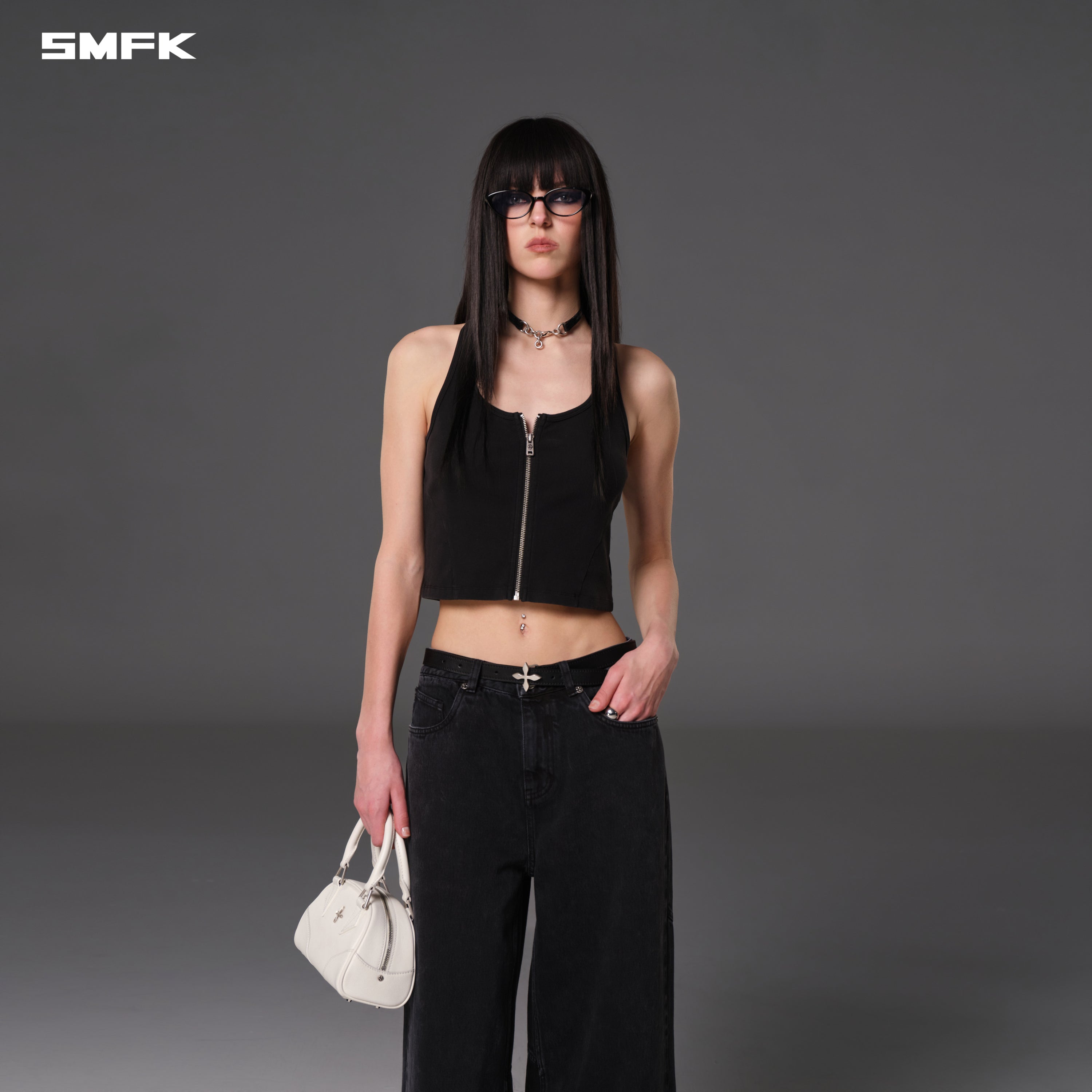 VINTAGE NOMADIC SLIM ZIP TANK/LONG-STAPLE COTTON WILD BLACK