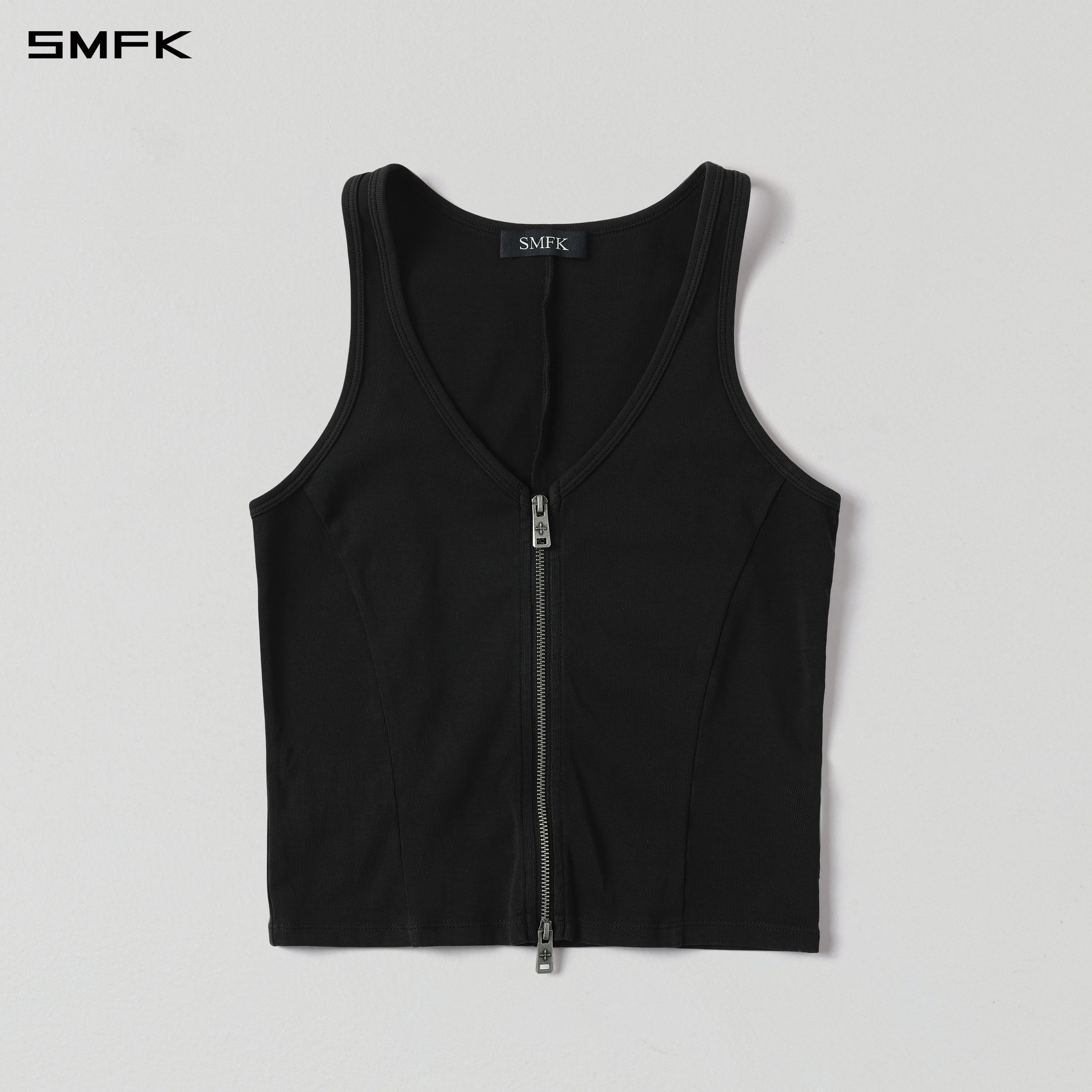 VINTAGE NOMADIC SLIM ZIP LONG TANK/LS-COTTON+COLD DYE WILD BLACK