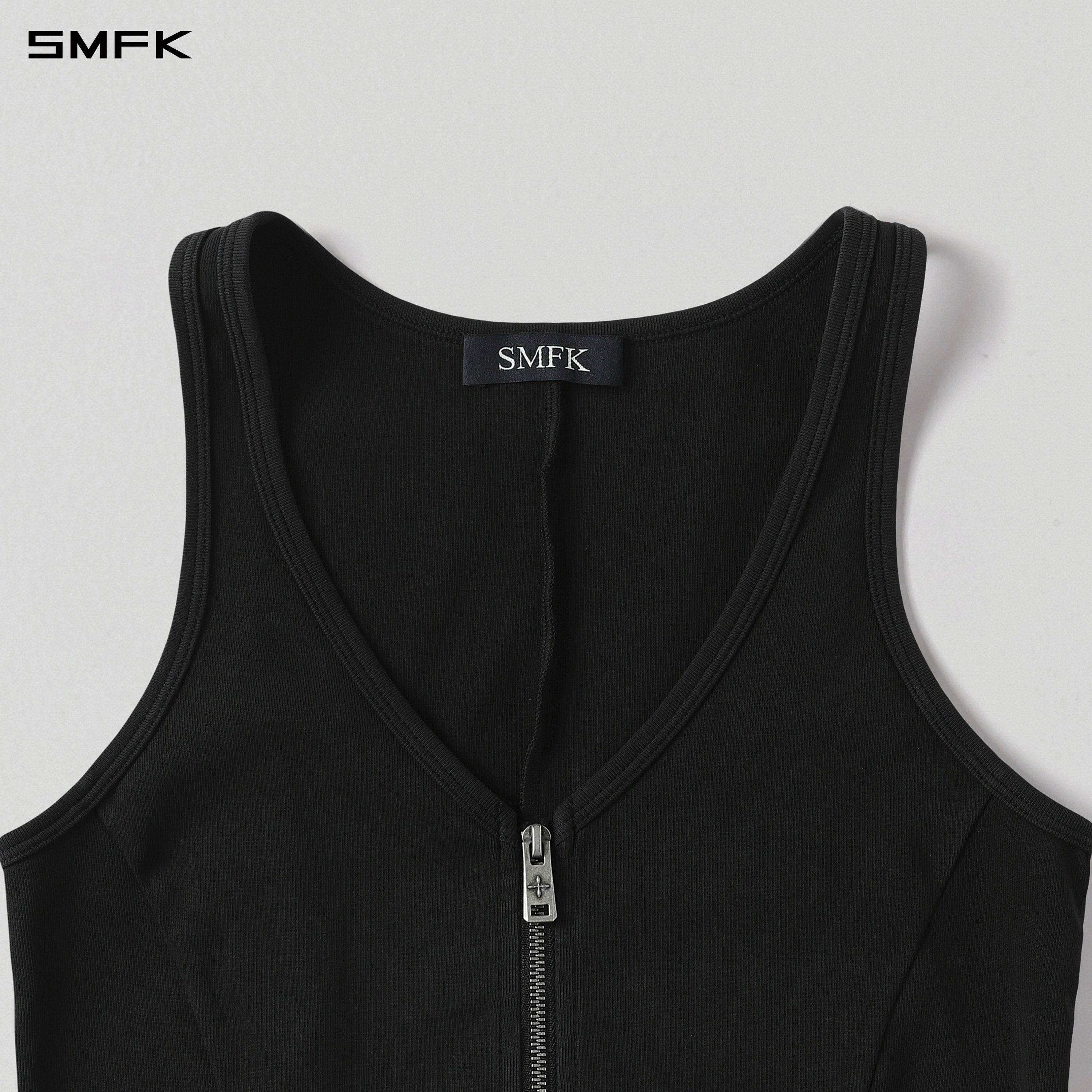 VINTAGE NOMADIC SLIM ZIP LONG TANK/LS-COTTON+COLD DYE WILD BLACK