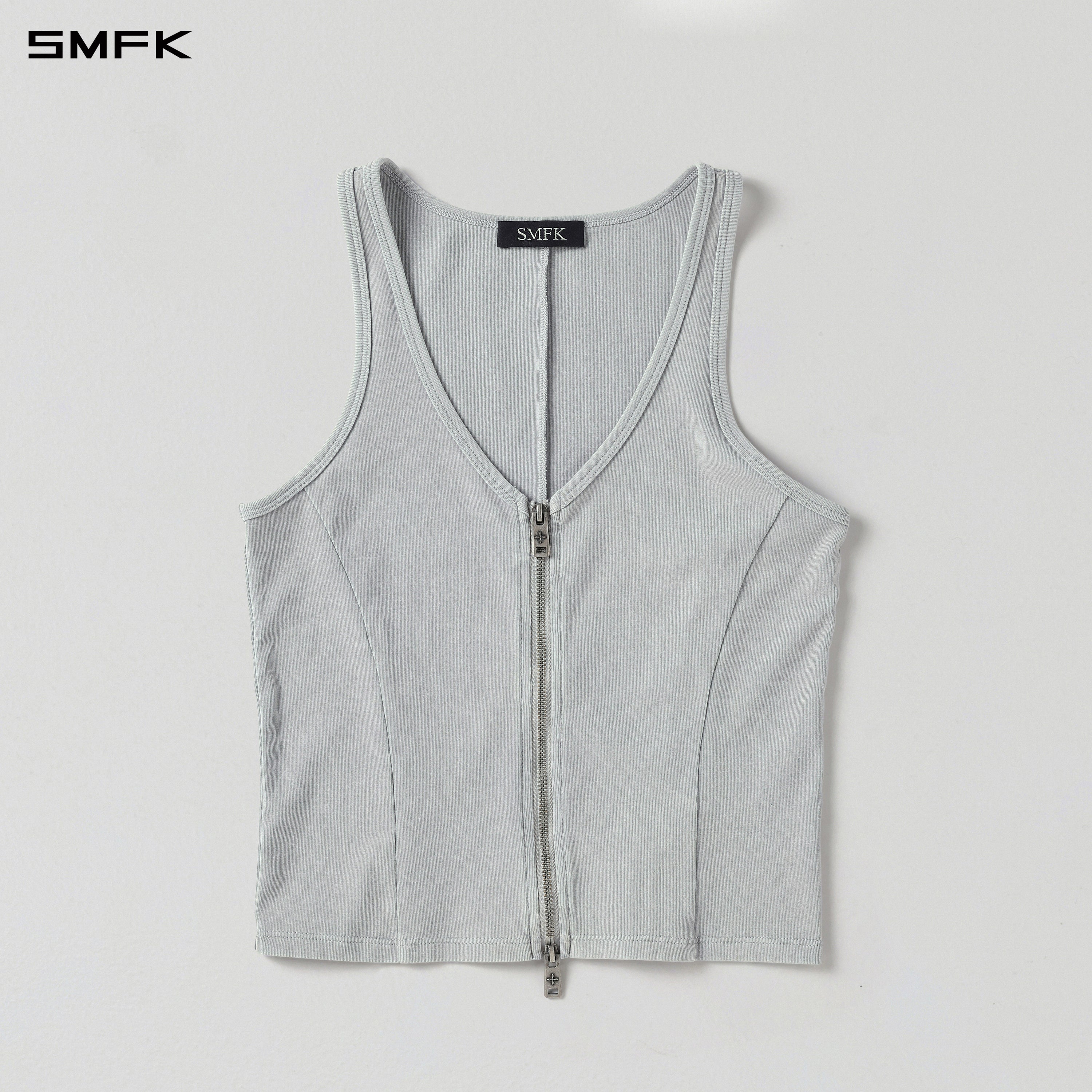 VINTAGE NOMADIC SLIM ZIP LONG TANK/LS-COTTON COLD DYE GLACIER GREY