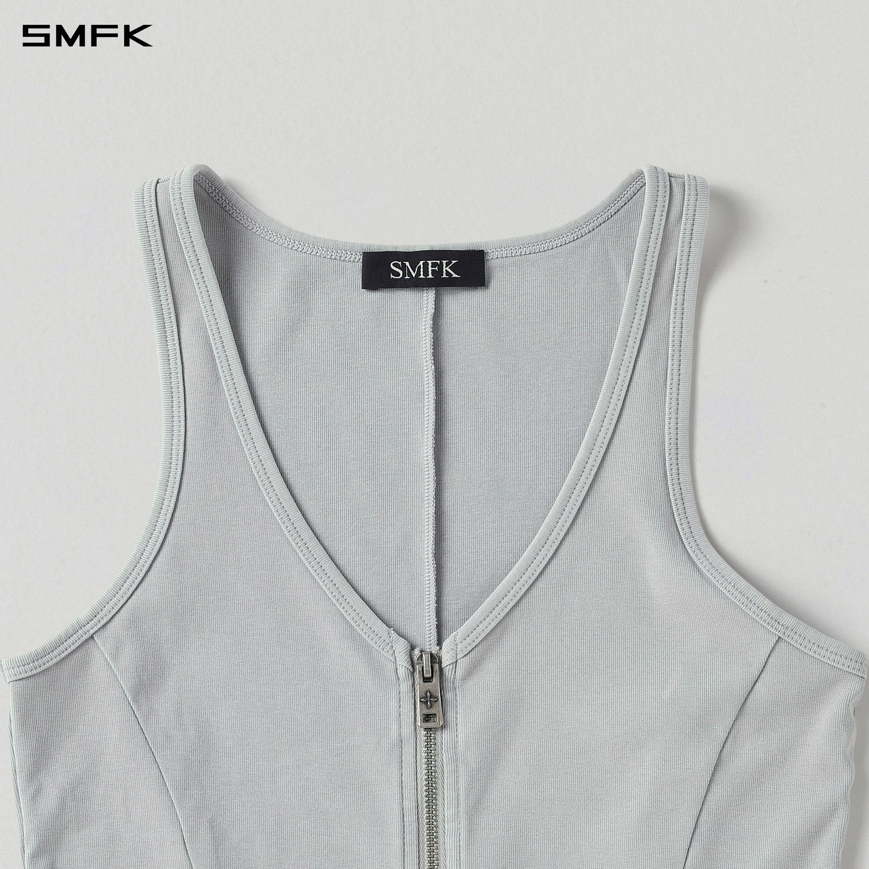 VINTAGE NOMADIC SLIM ZIP LONG TANK/LS-COTTON COLD DYE GLACIER GREY
