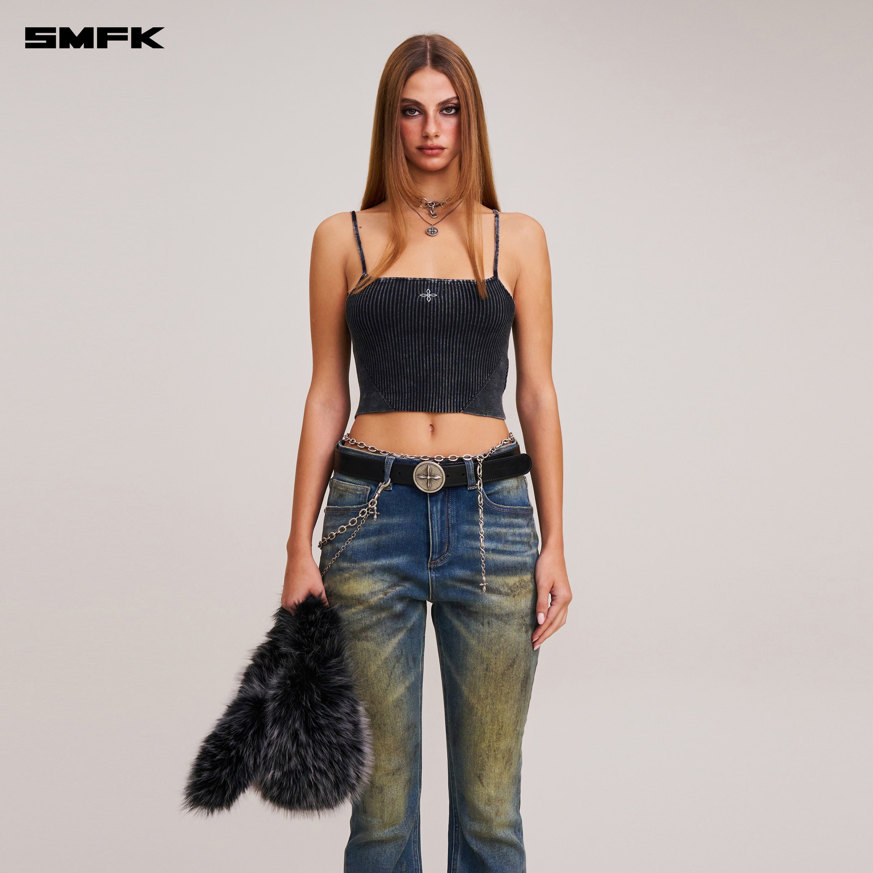 VINTAGE-SAVAGE KNIT CAMISOLE/STONE WASH VANISH BLACK