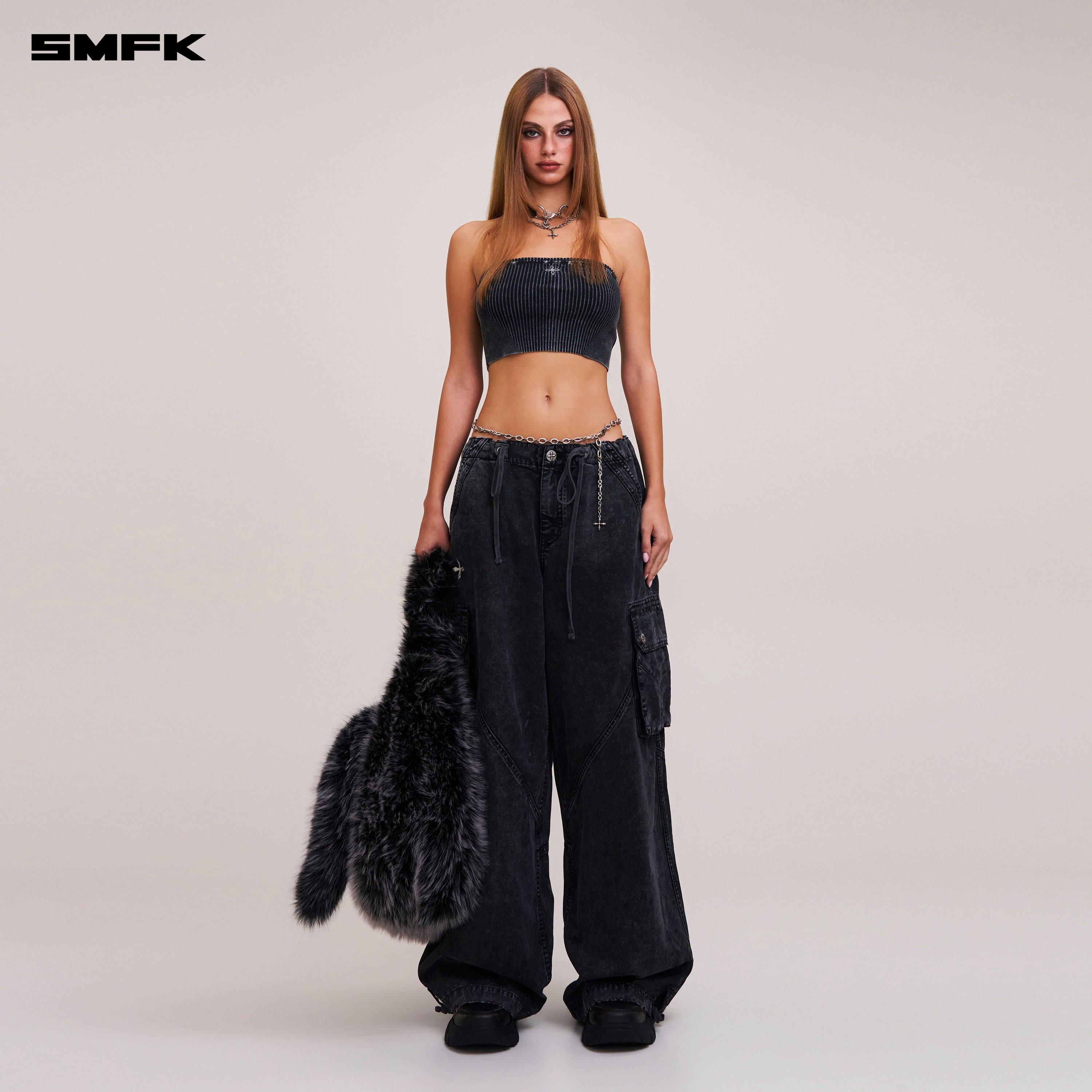 VINTAGE-SAVAGE KNIT BUSTIER/STONE WASH VANISH BLACK