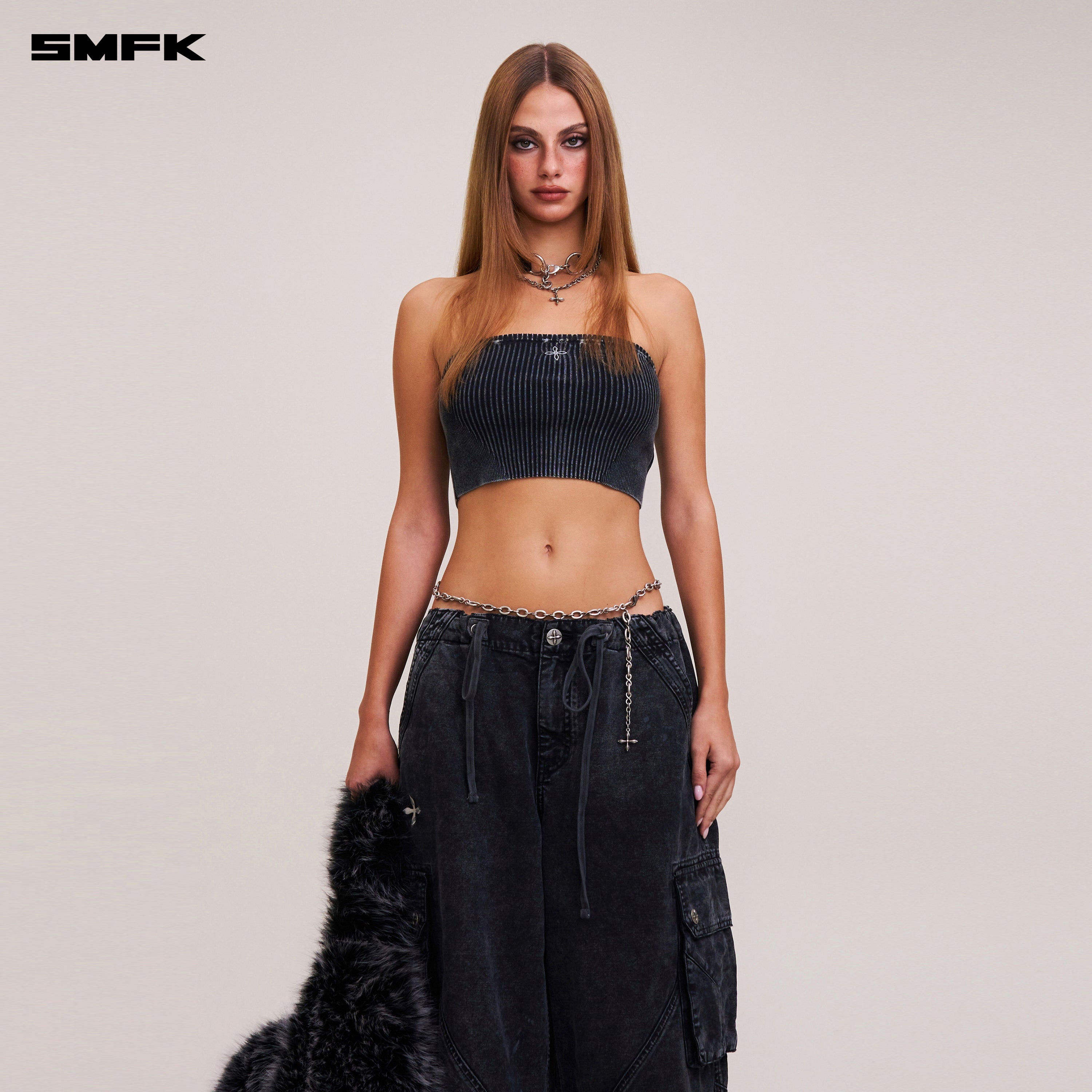 VINTAGE-SAVAGE KNIT BUSTIER/STONE WASH VANISH BLACK