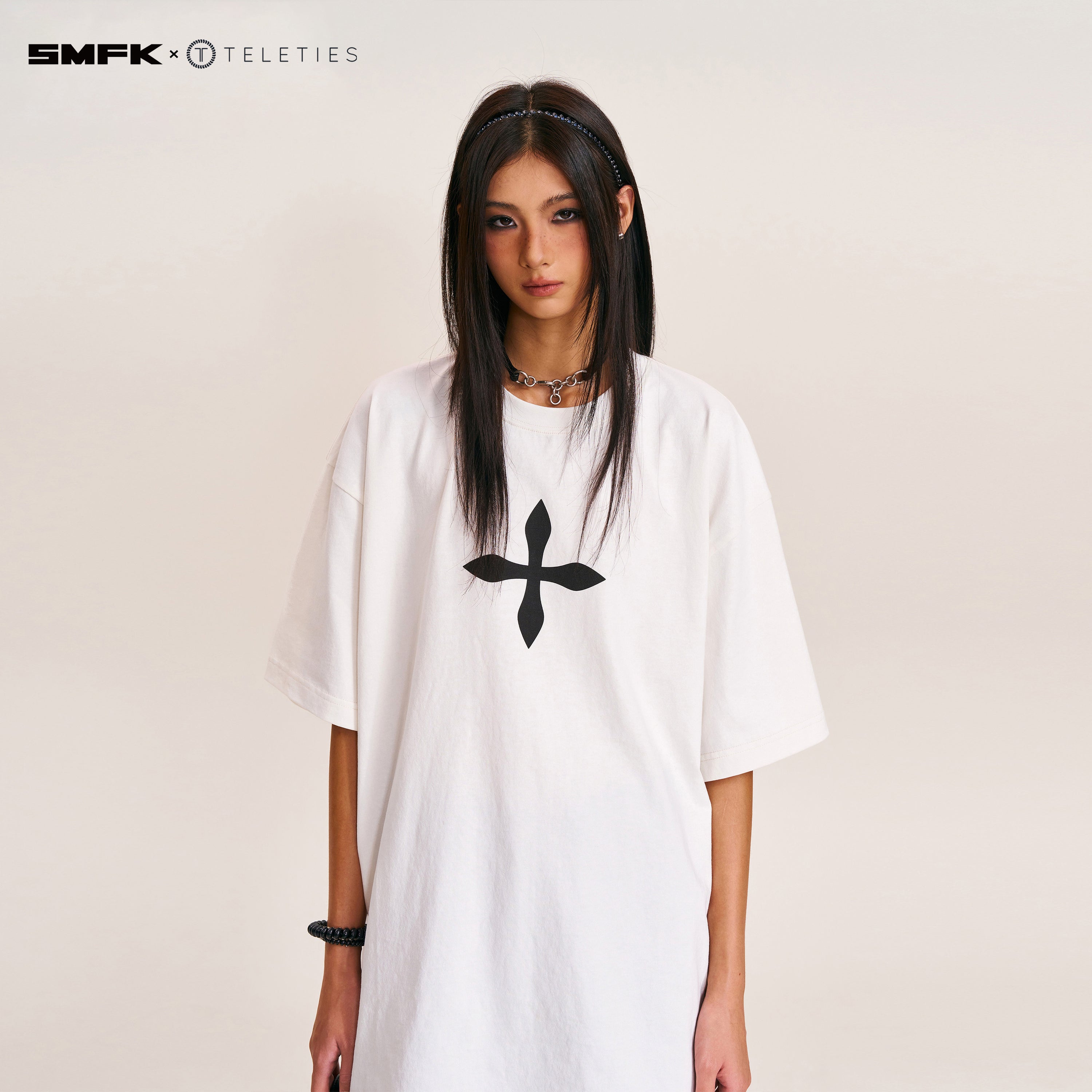 SMFK X TELETIES  Headband Black and white