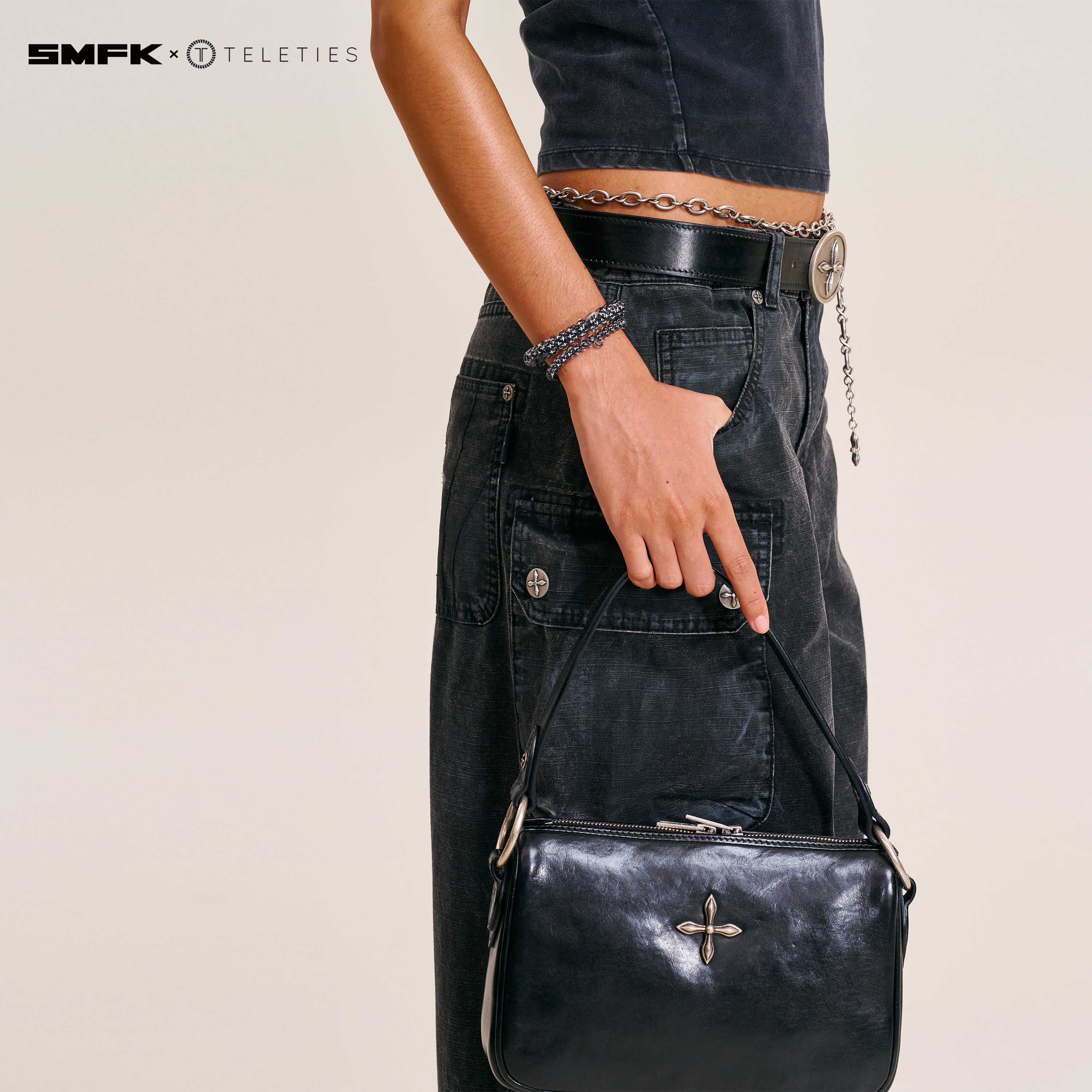 SMFK X TELETIES 多機能携帯ストラップ ヘアタイ ブラック＆ホワイト