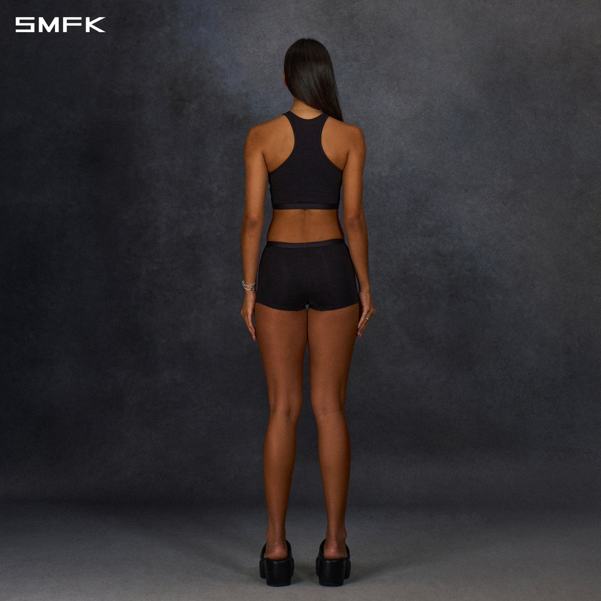 POISE ROUND NECK SPORTS BRALETTE WITH PADDING/COMBED COTTON+SPANDEX WILD BLACK
