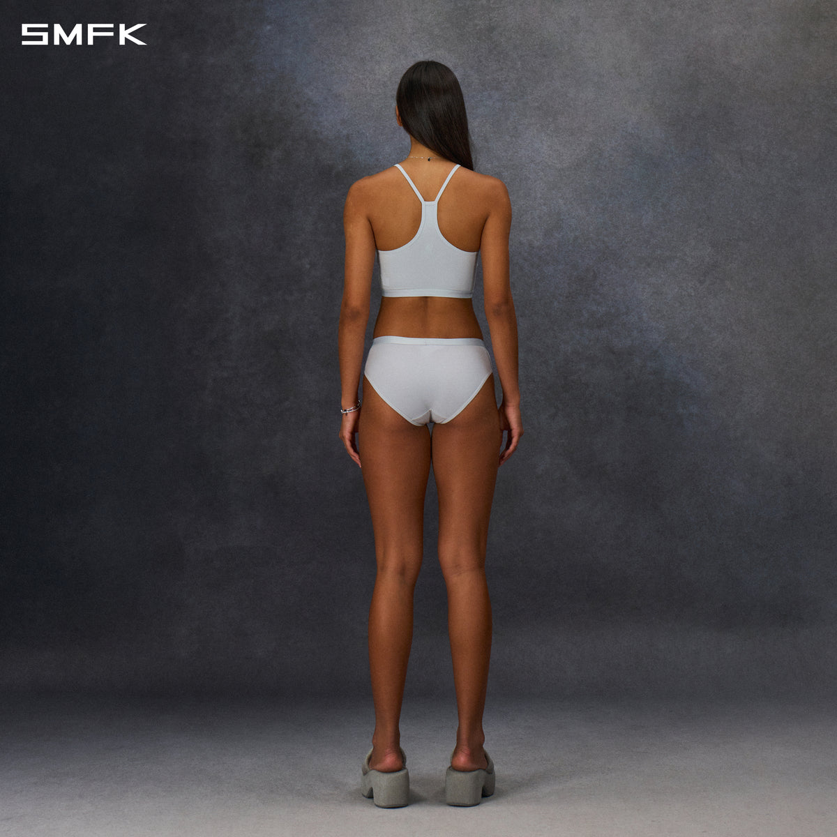 POISE ROUND NECK STRAPLESS SPORTS BRALETTE WITH PADDING/COMBED COTTON+SPANDEX GLACIER GREY