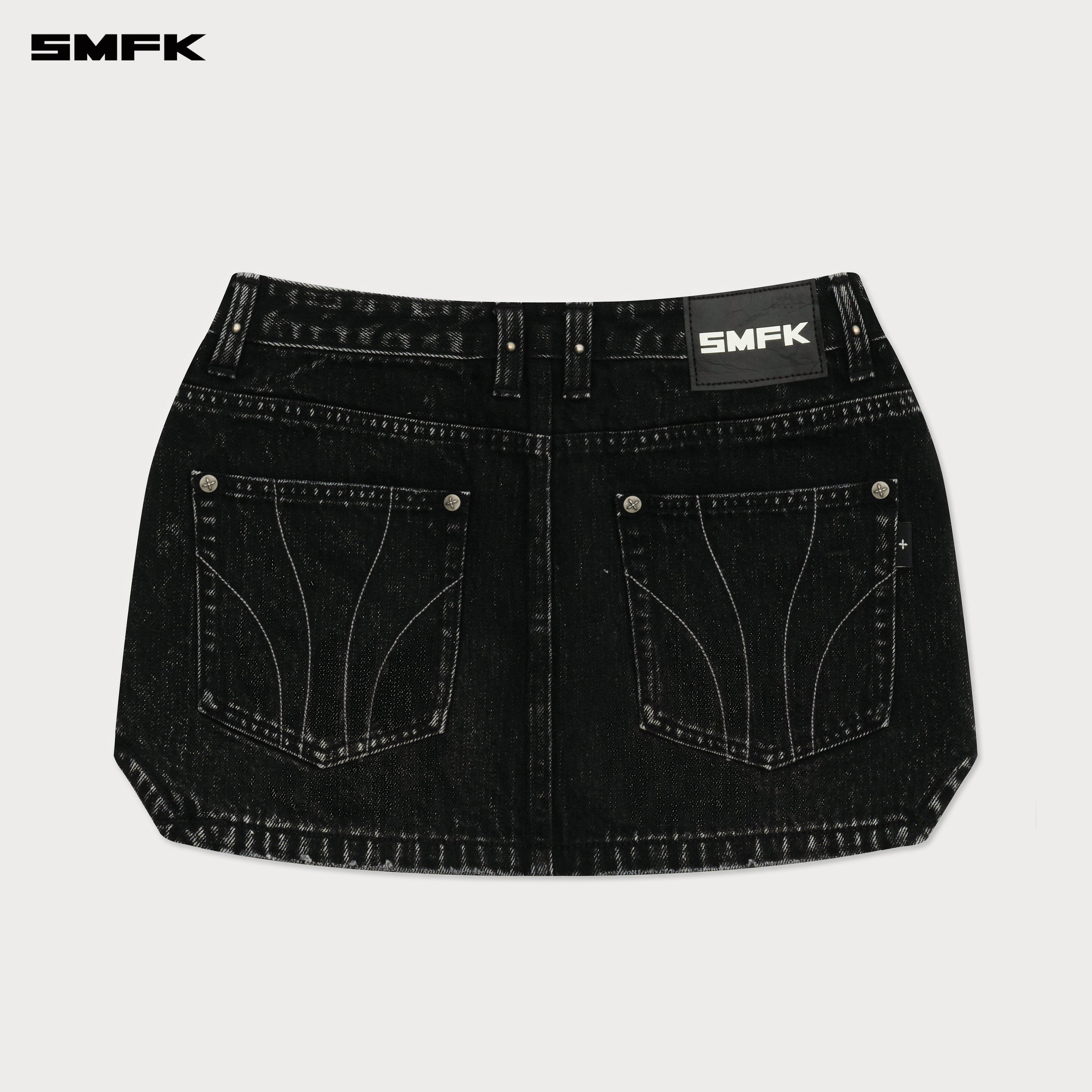 Compass Cross Classic Cut - Off Denim Skirt in Black - SMFK Official