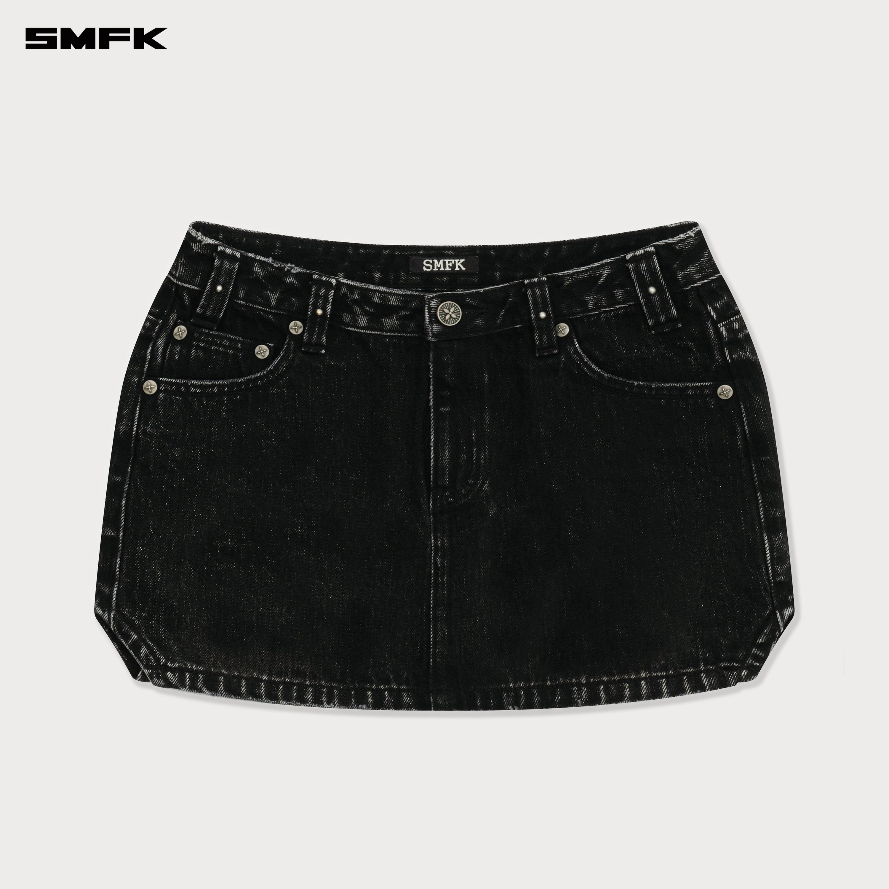 Compass Cross Classic Cut - Off Denim Skirt in Black - SMFK Official