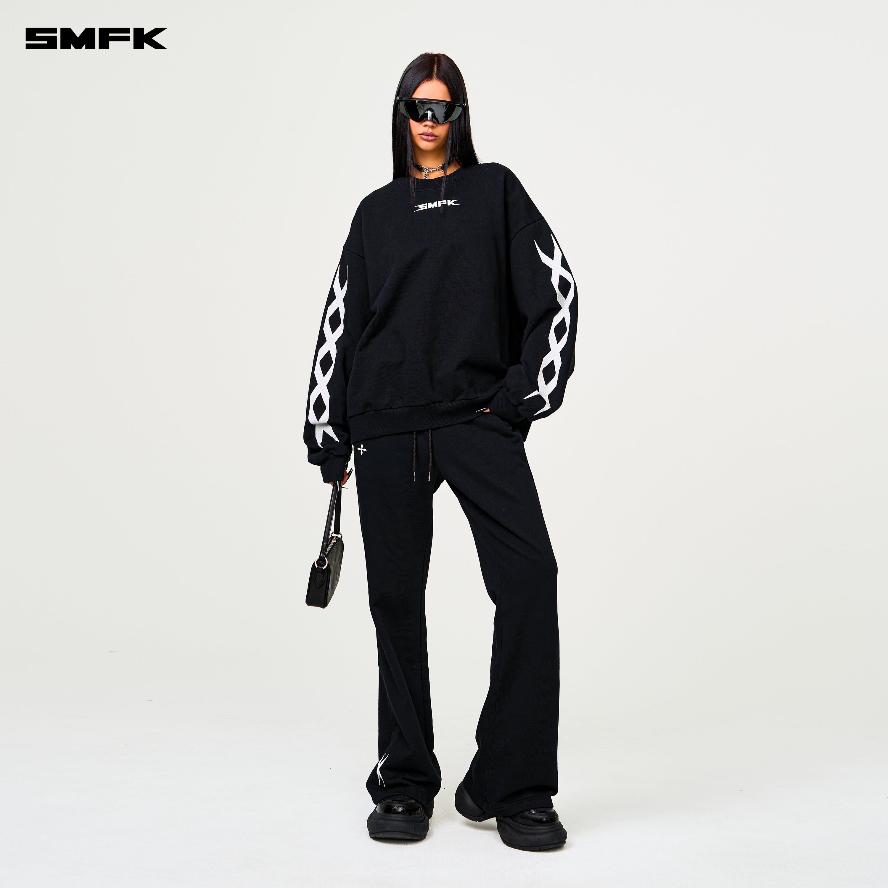 Compass Cross Classic Flared Track Pants in Black - SMFK Official