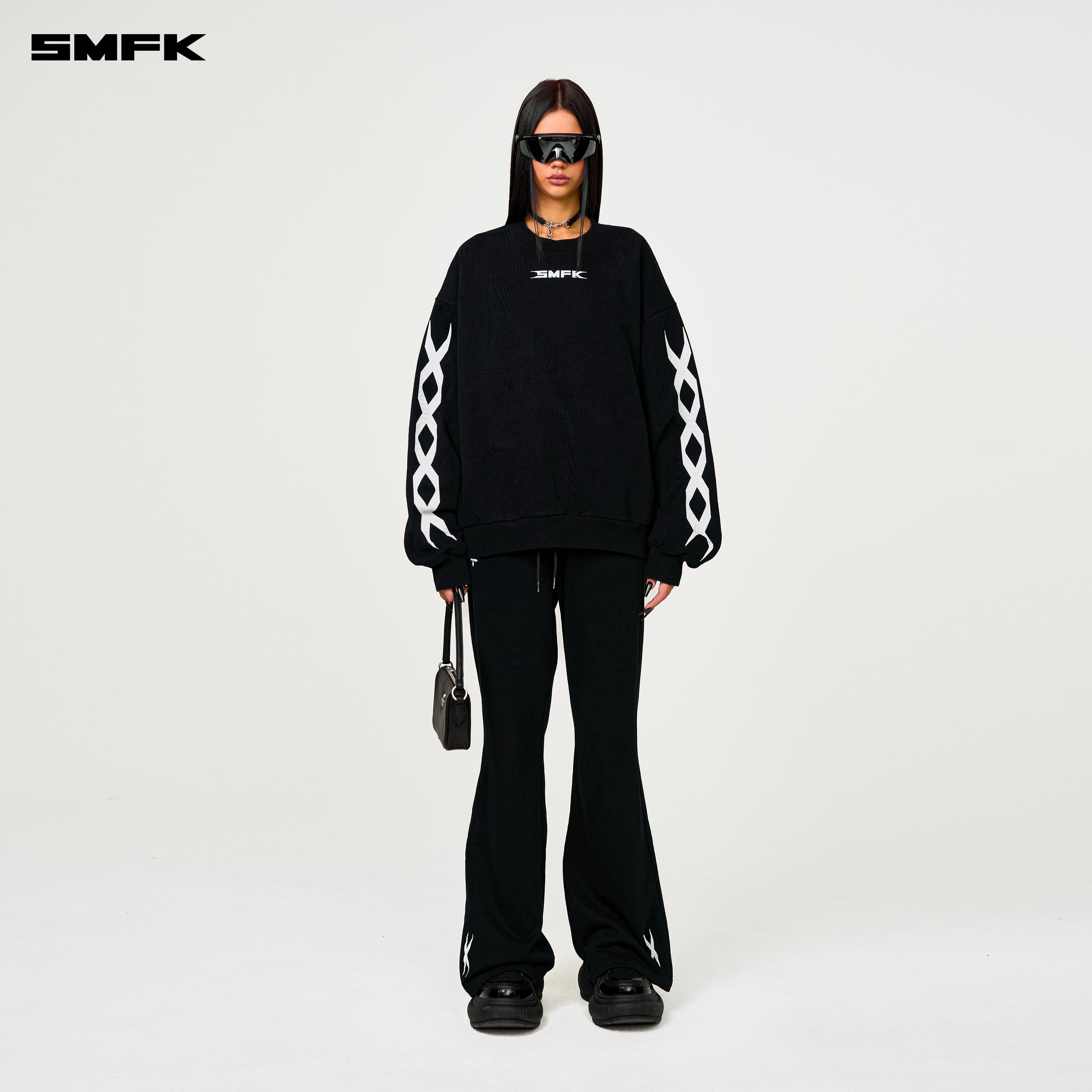 Compass Cross Classic Flared Track Pants in Black - SMFK Official