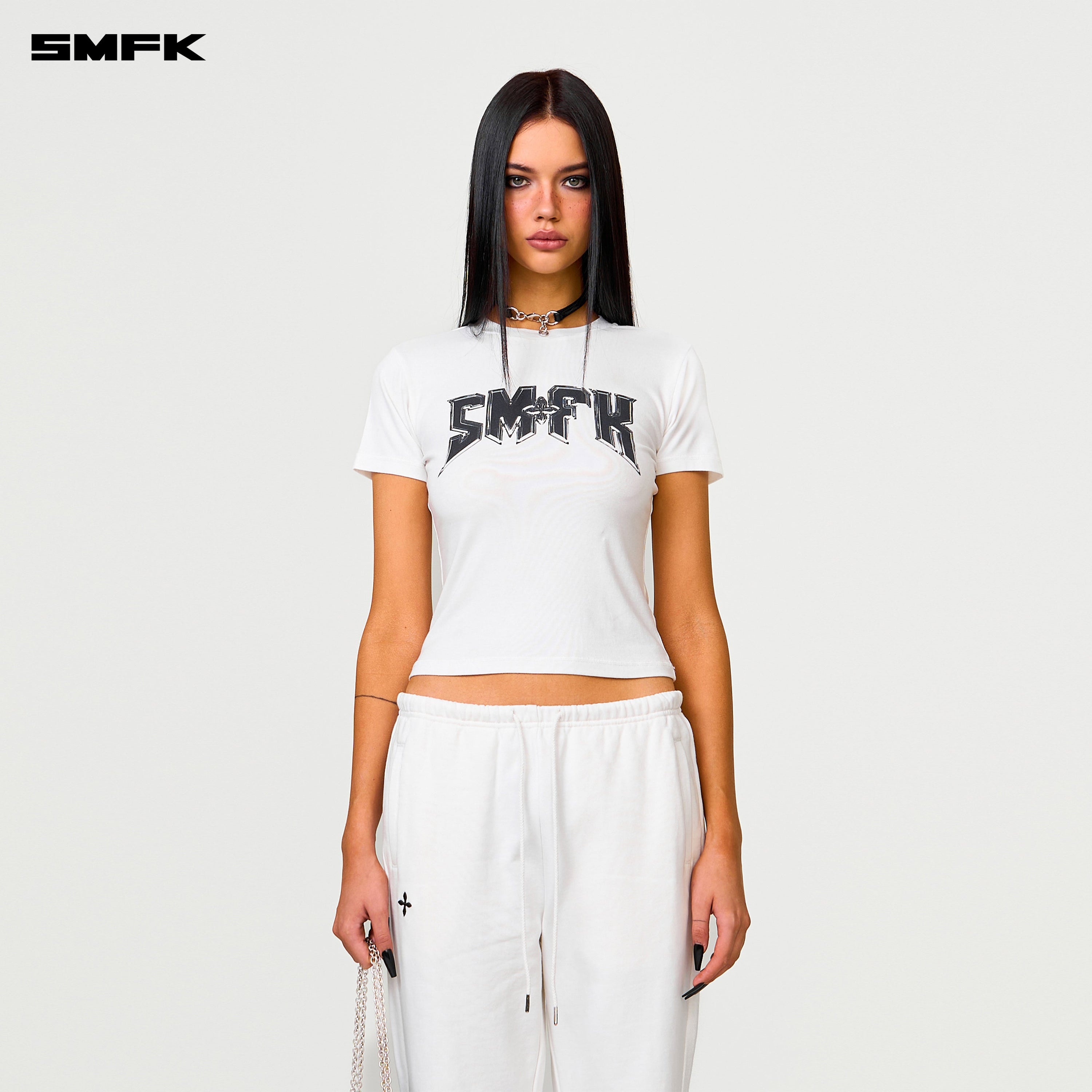 Compass Cross Classic Flared Track Pants in White - SMFK Official