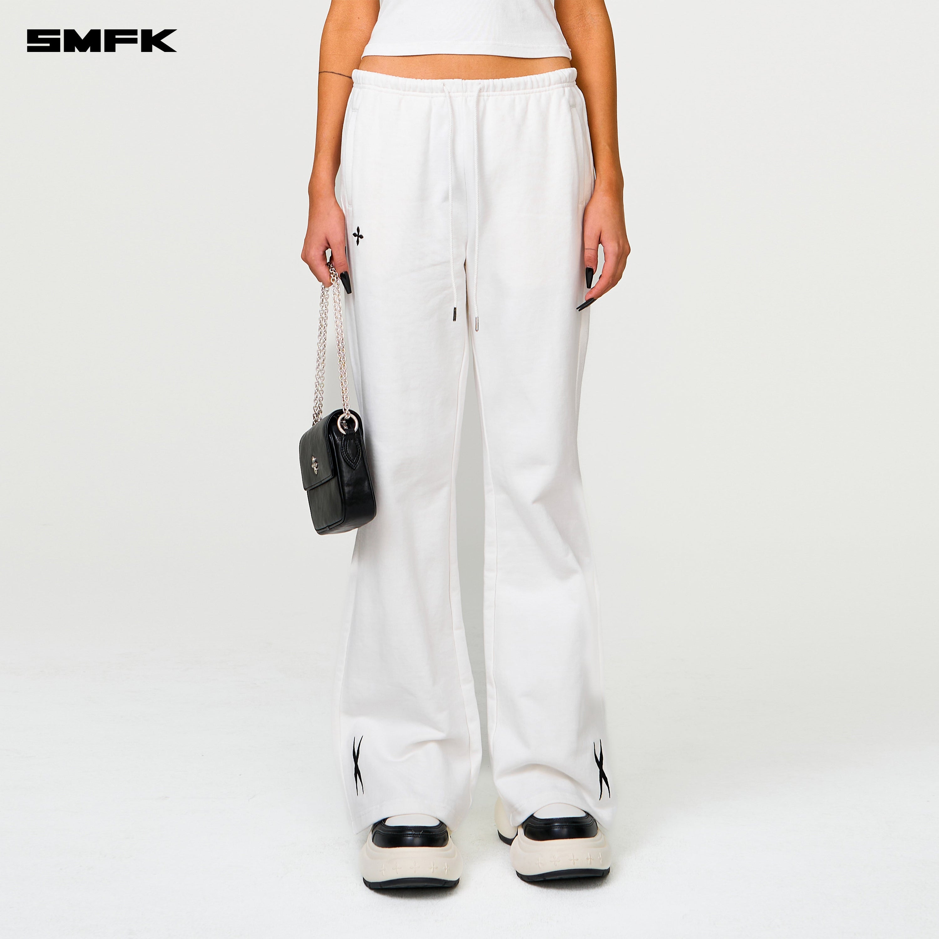 Compass Cross Classic Flared Track Pants in White - SMFK Official