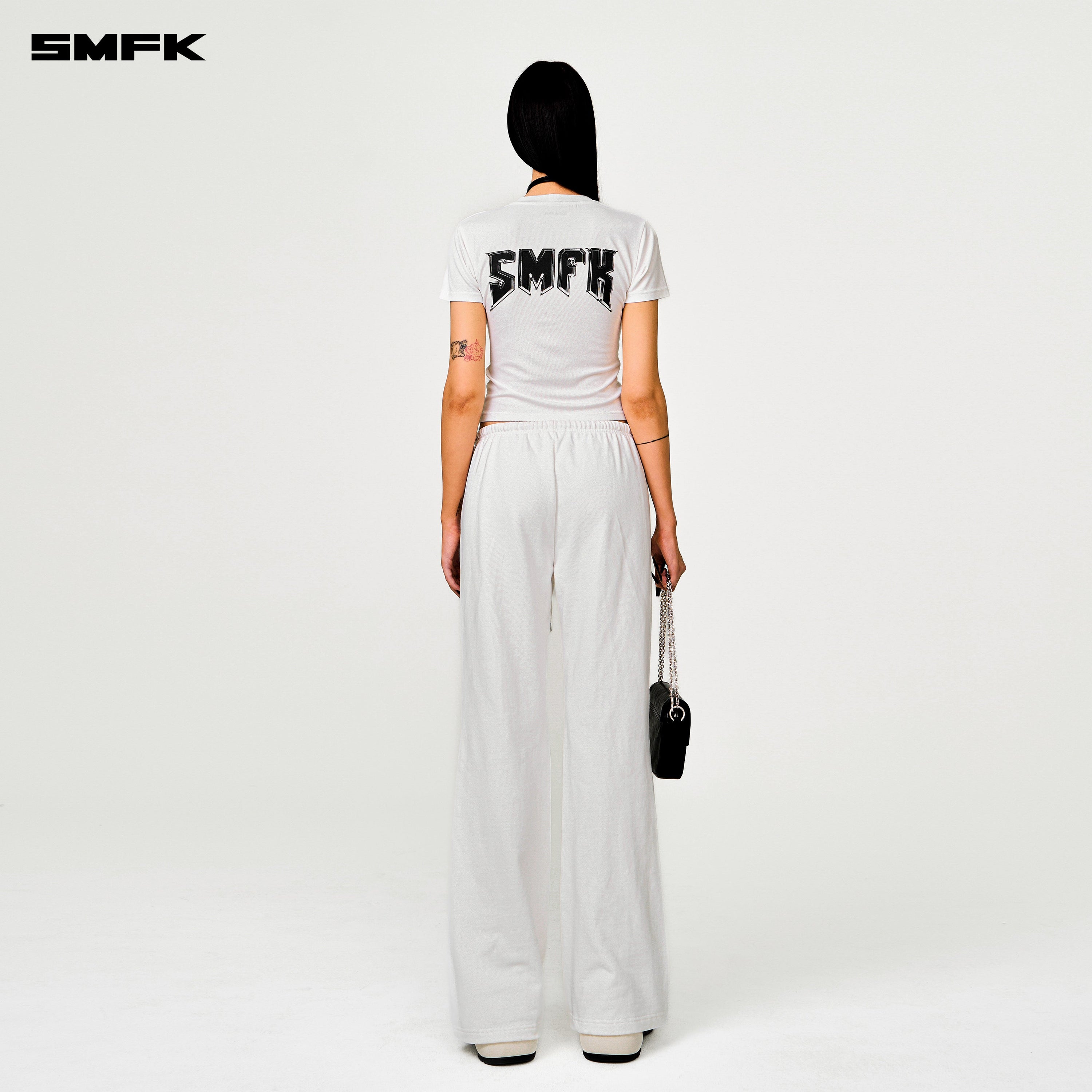 Compass Cross Classic Flared Track Pants in White - SMFK Official