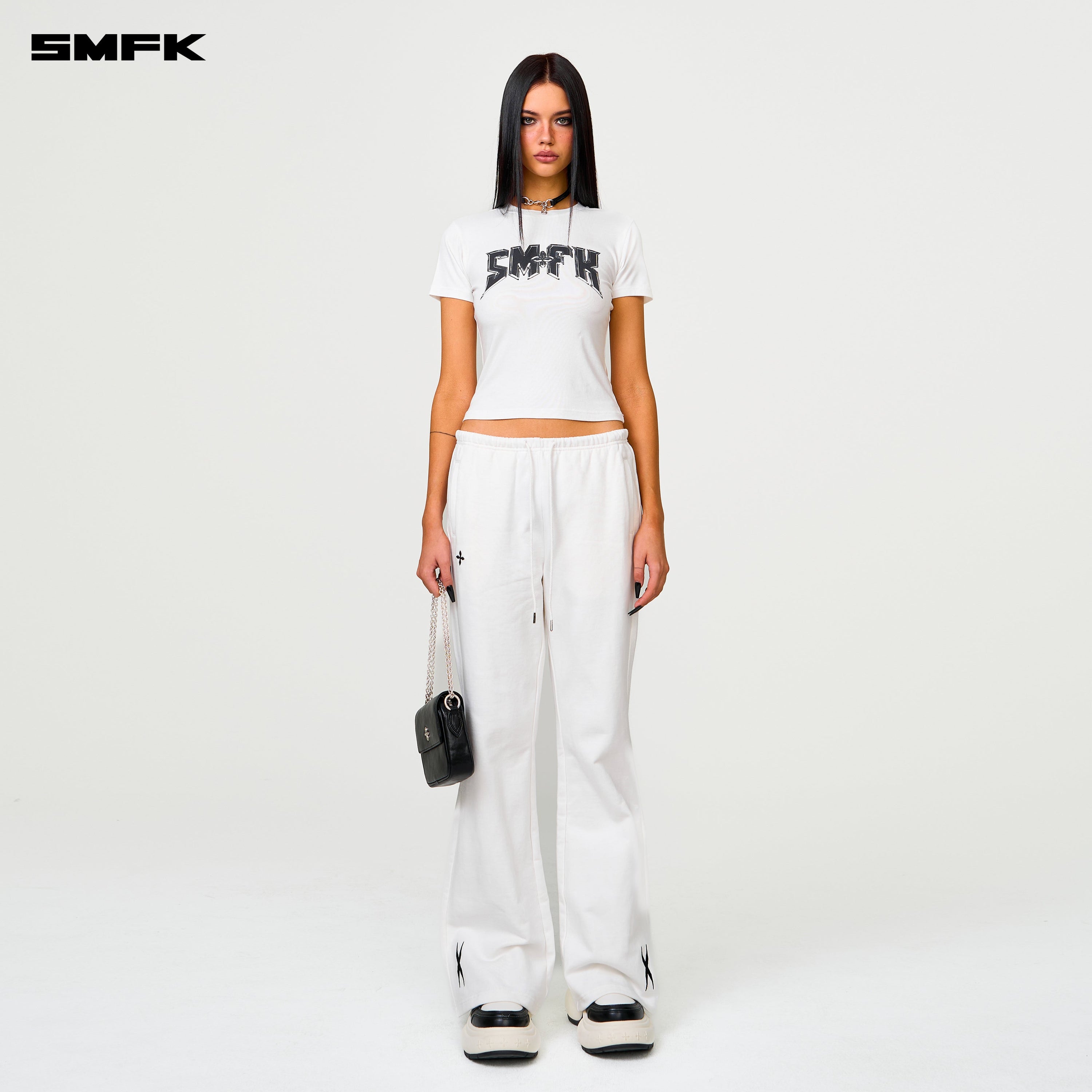 Compass Cross Classic Flared Track Pants in White - SMFK Official