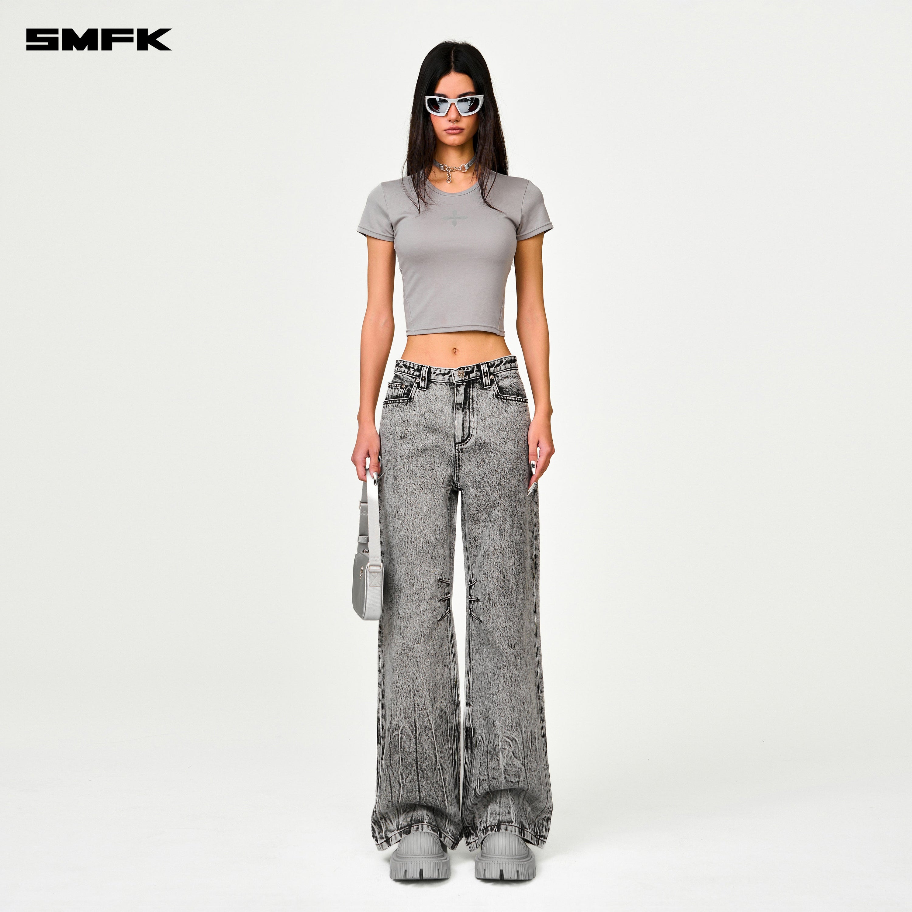 Compass Cross Classic Wide - Leg Jeans in Gray - SMFK Official