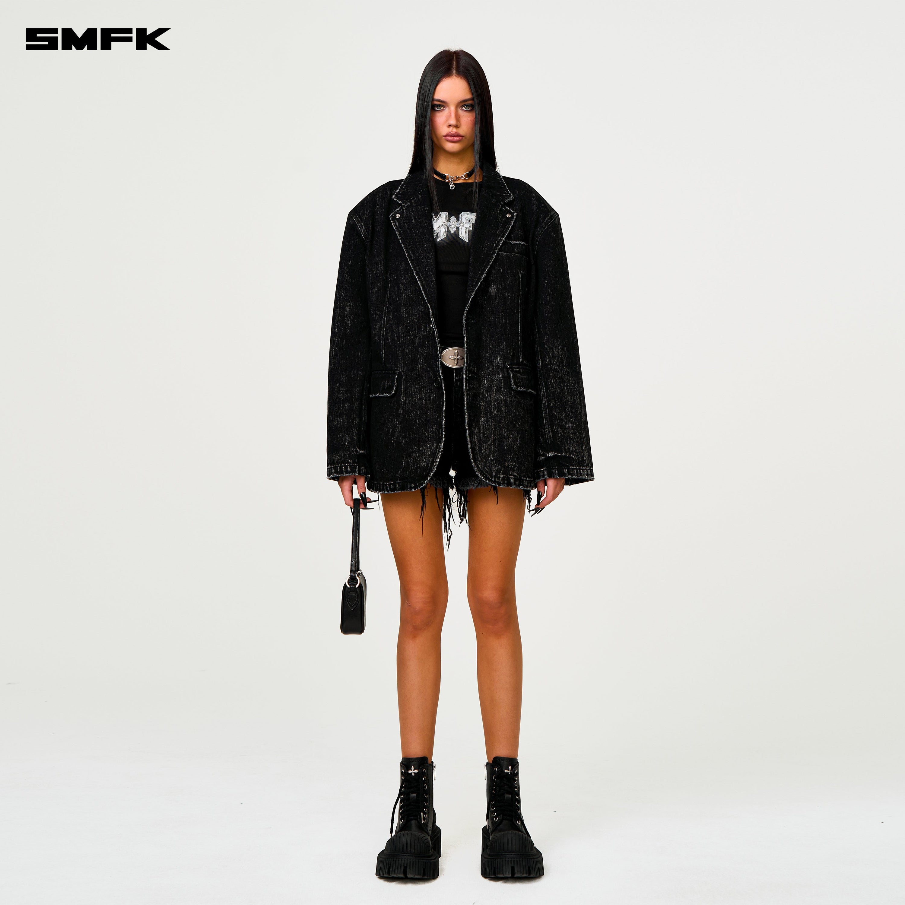 Compass Cross Classic Wild Denim Shorts in Black - SMFK Official