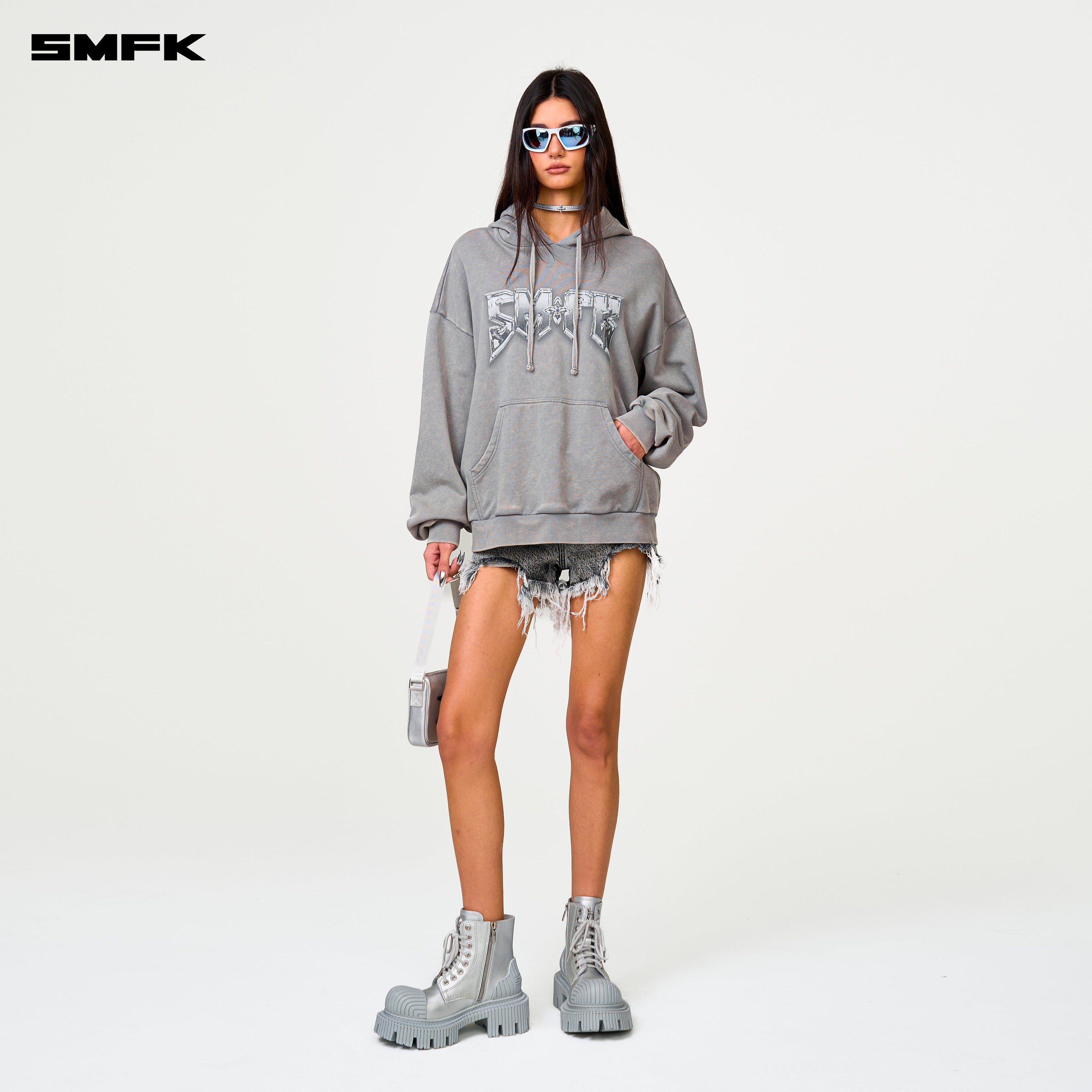 Compass Cross Classic Wild Denim Shorts in Gray - SMFK Official