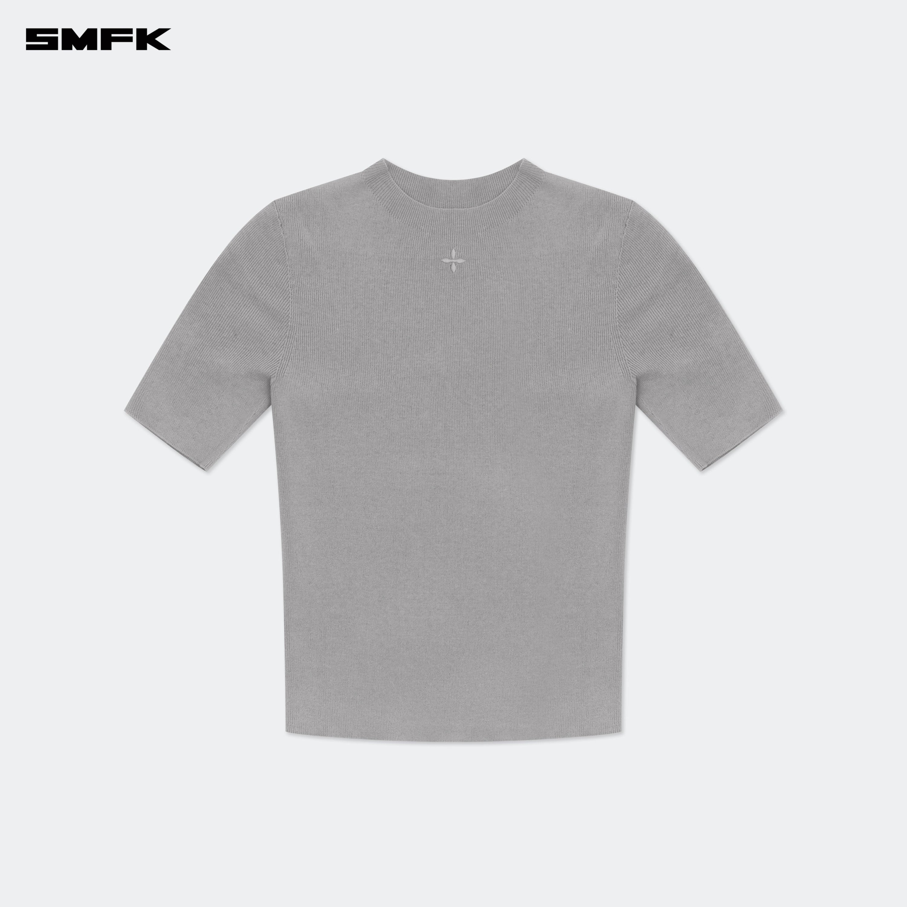 Compass Hug High Neck Seamless Knit Tee Gray - SMFK Official