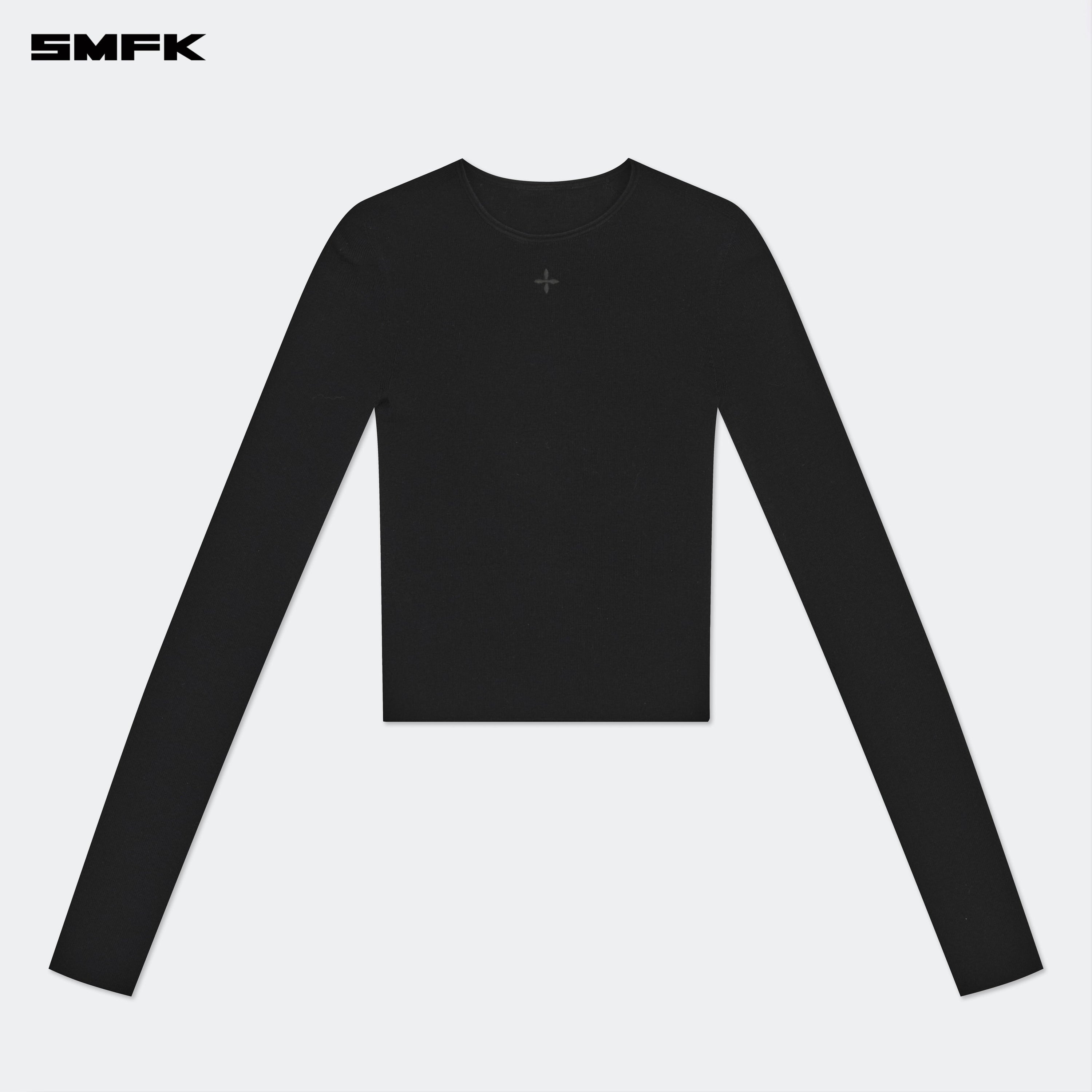 Compass Hug Knit Wool Top In Black - SMFK Official