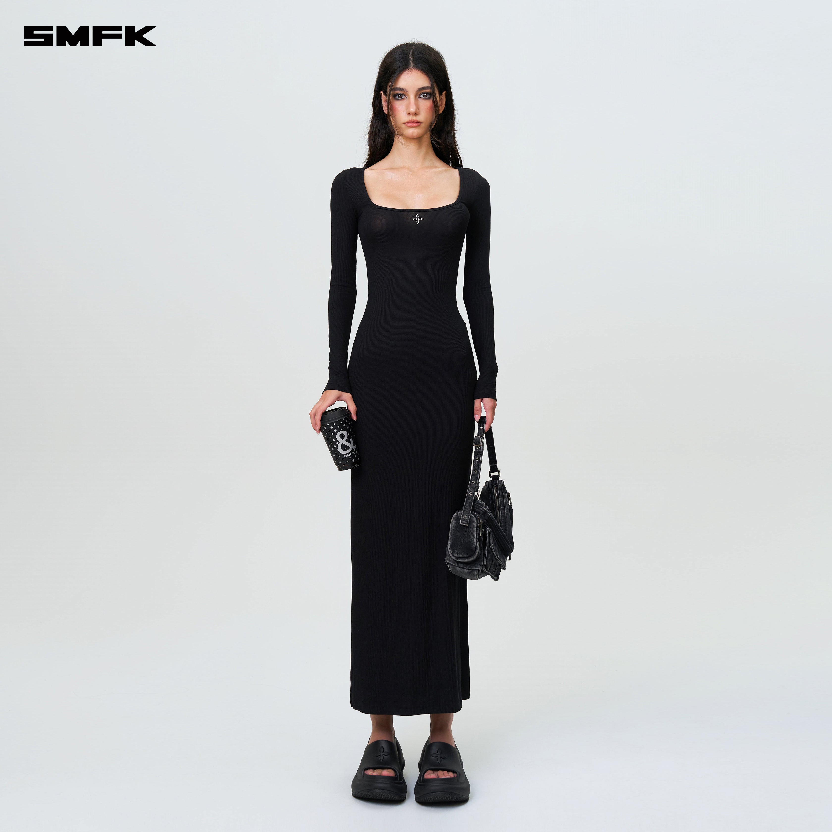 Compass Hug Skin One-Piece Long Dress Black – SMFK Official