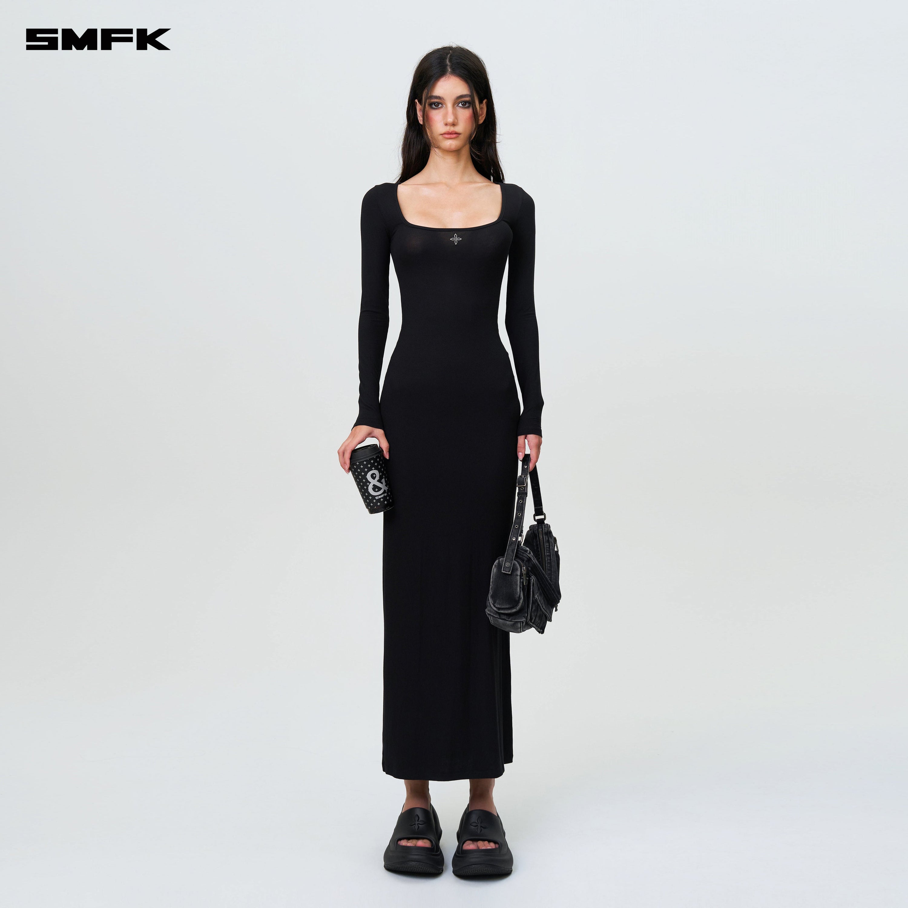 Compass Hug Skin One - Piece Long Dress Black - SMFK Official