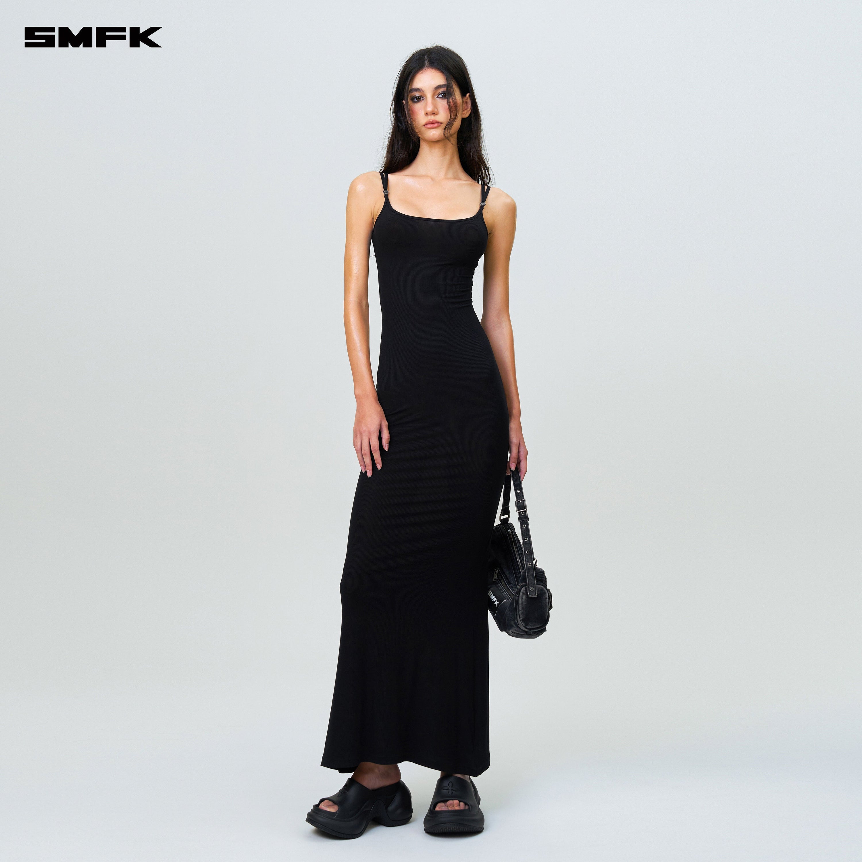 Compass Hug Slim Fit Long Dress Black - SMFK Official