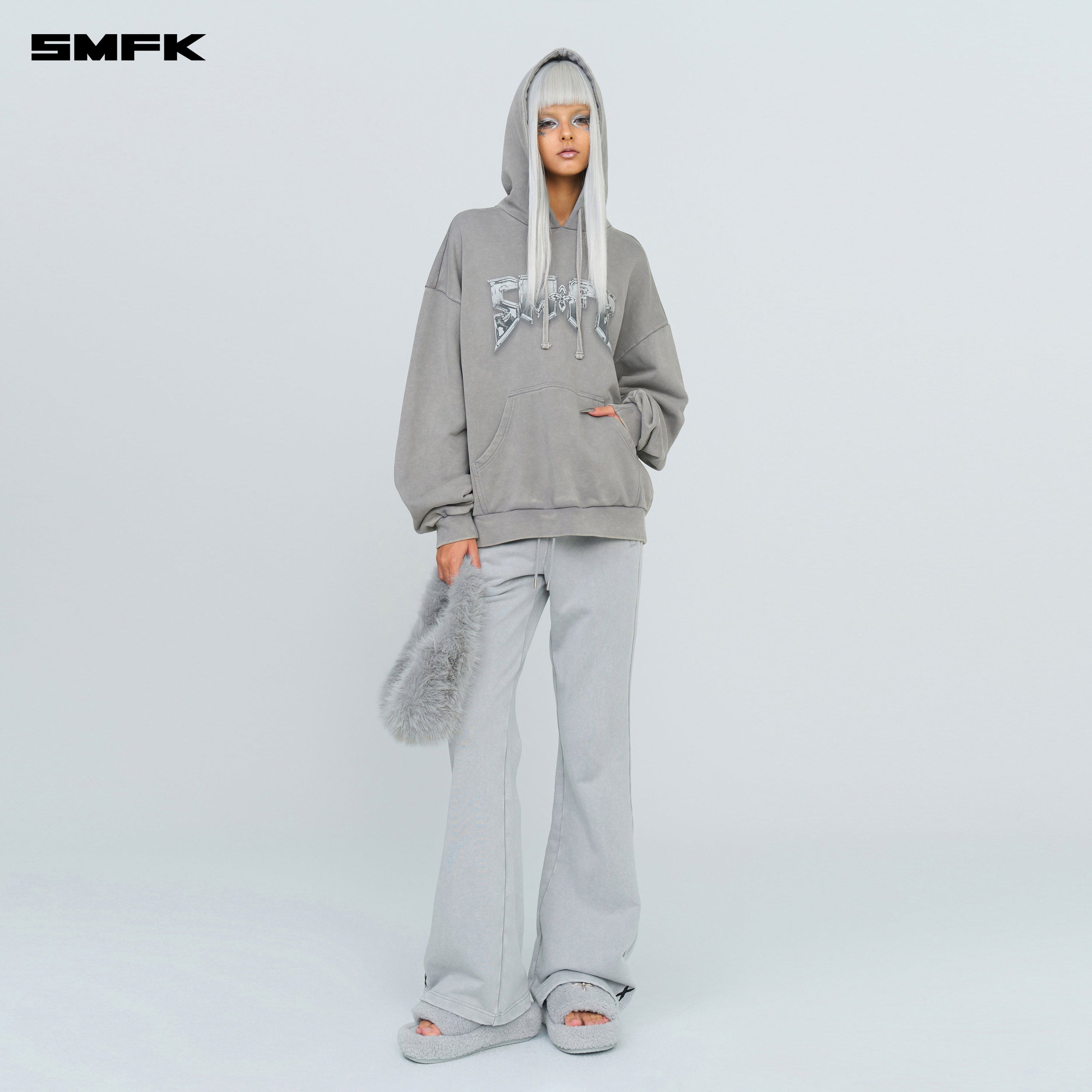 Compass Metal Rock Loose Hoodie Gray - SMFK Official