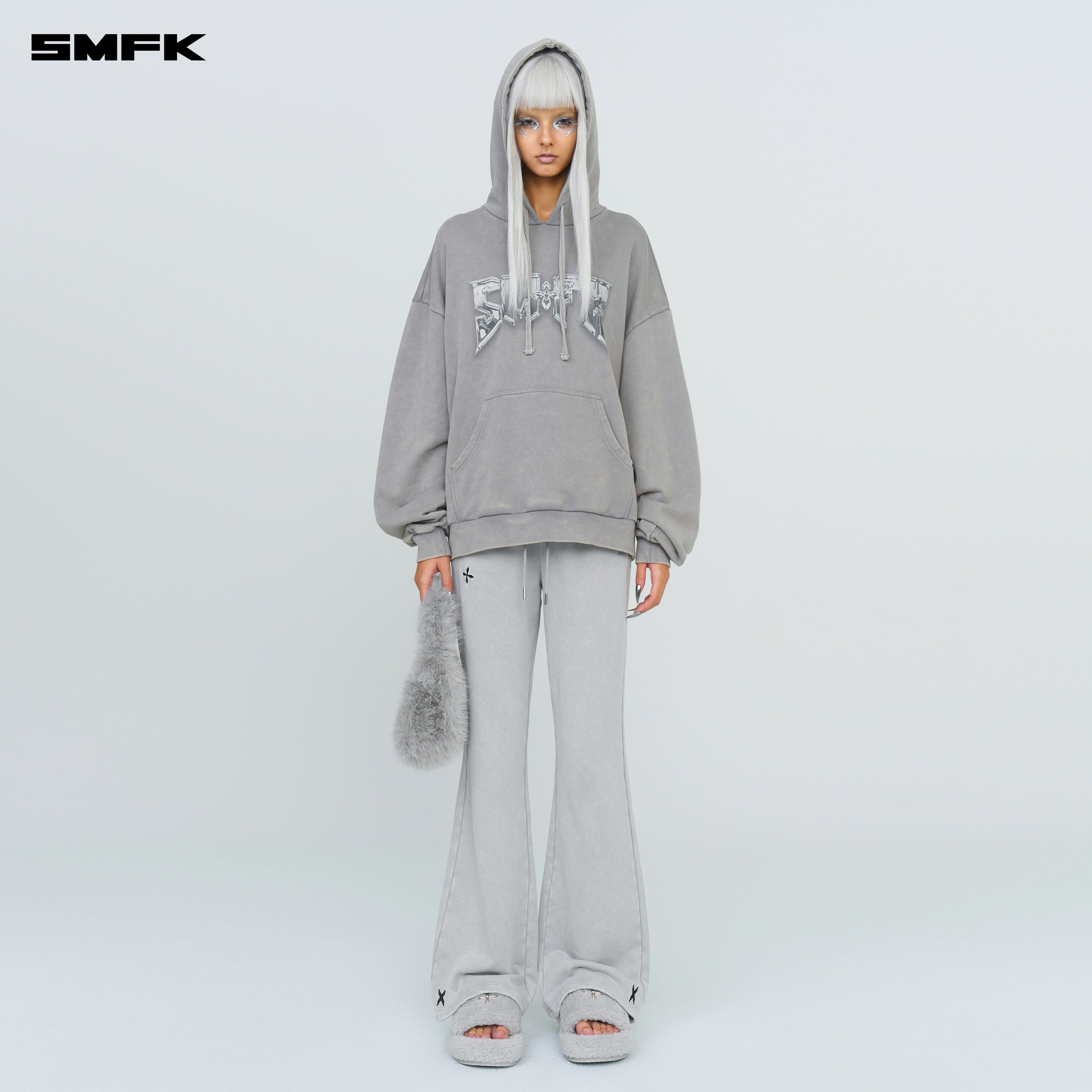 Compass Metal Rock Loose Hoodie Gray - SMFK Official