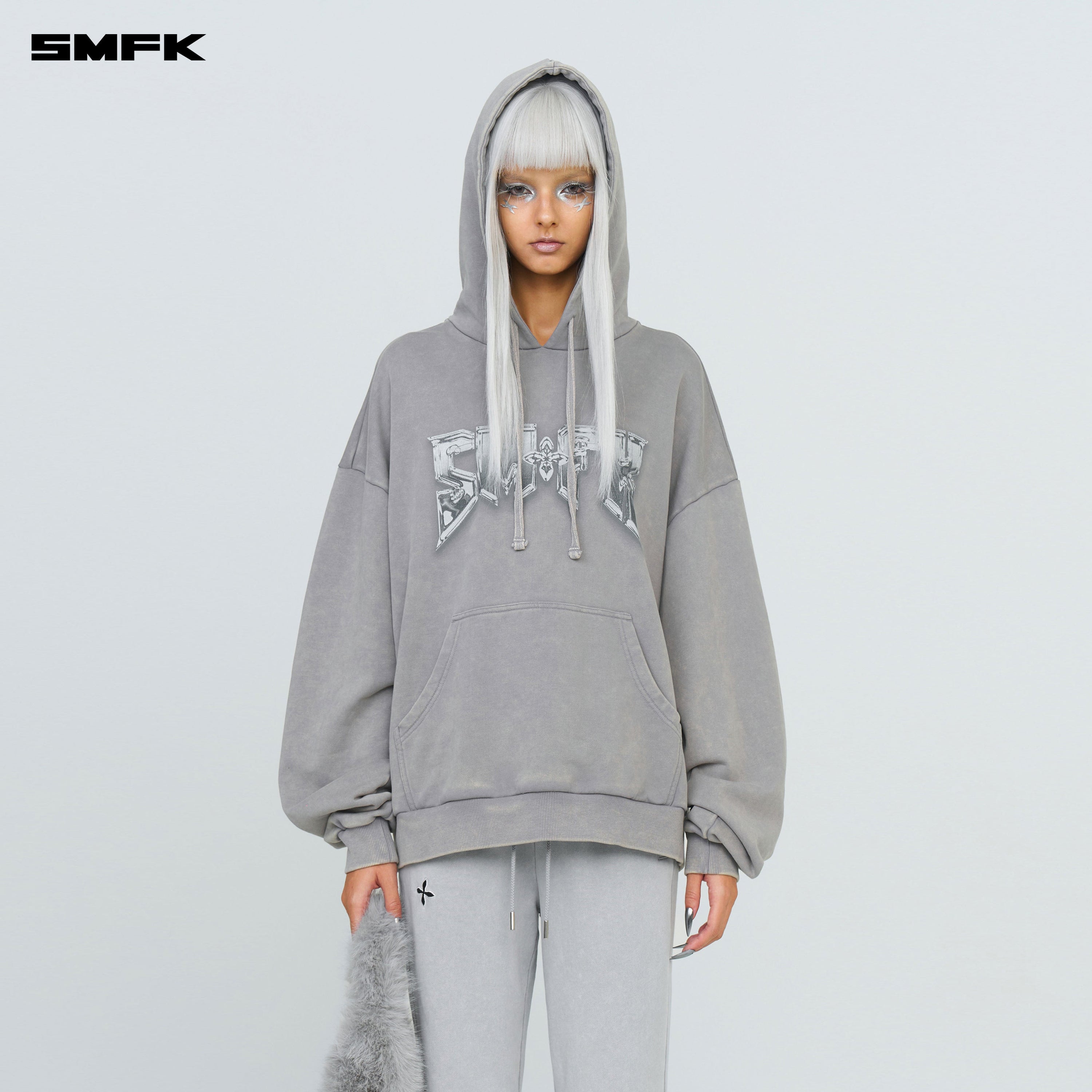 Compass Metal Rock Loose Hoodie Gray - SMFK Official