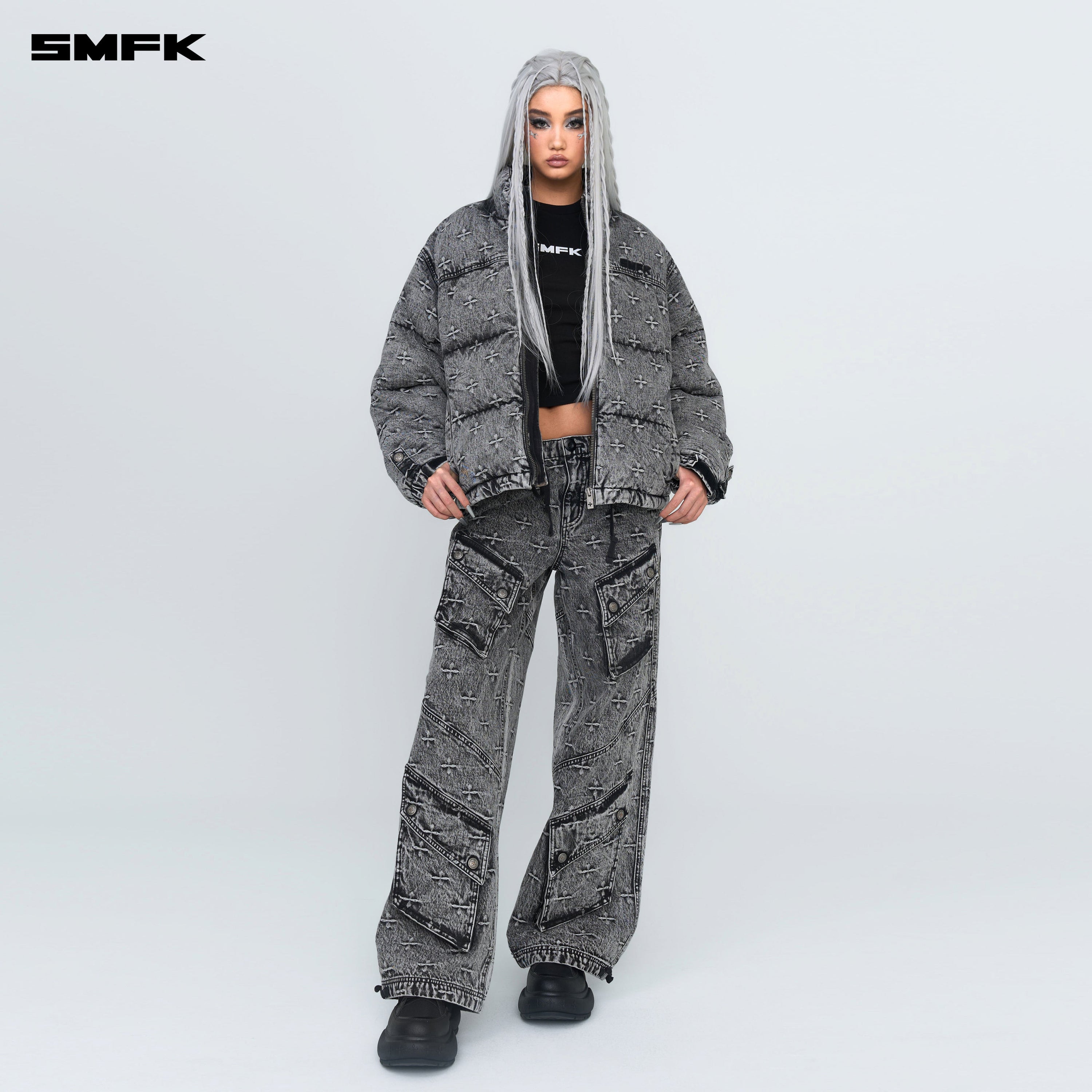 Compass Mustang Classic Denim Puffer Jacket In Gray - SMFK Official