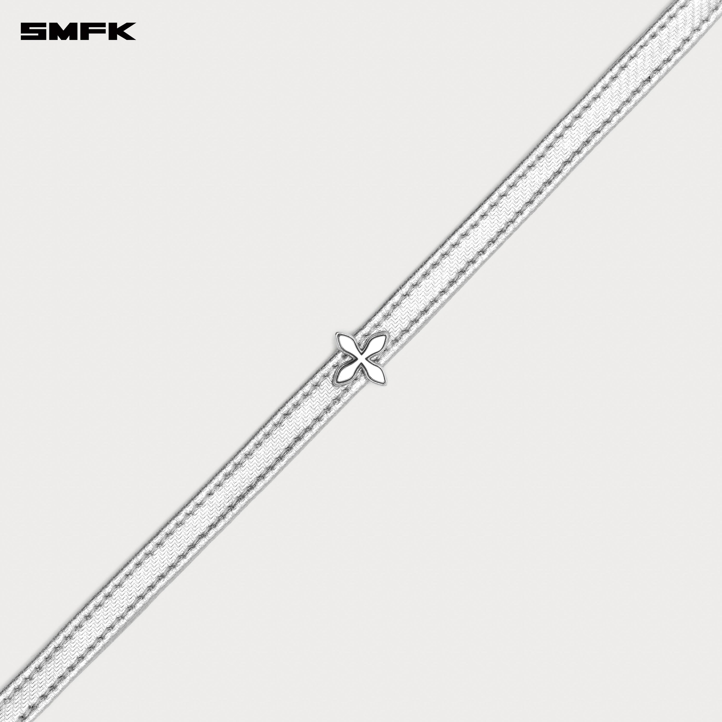 COMPASS RIVET Cross Badge Leather Choker in Silver - SMFK Official