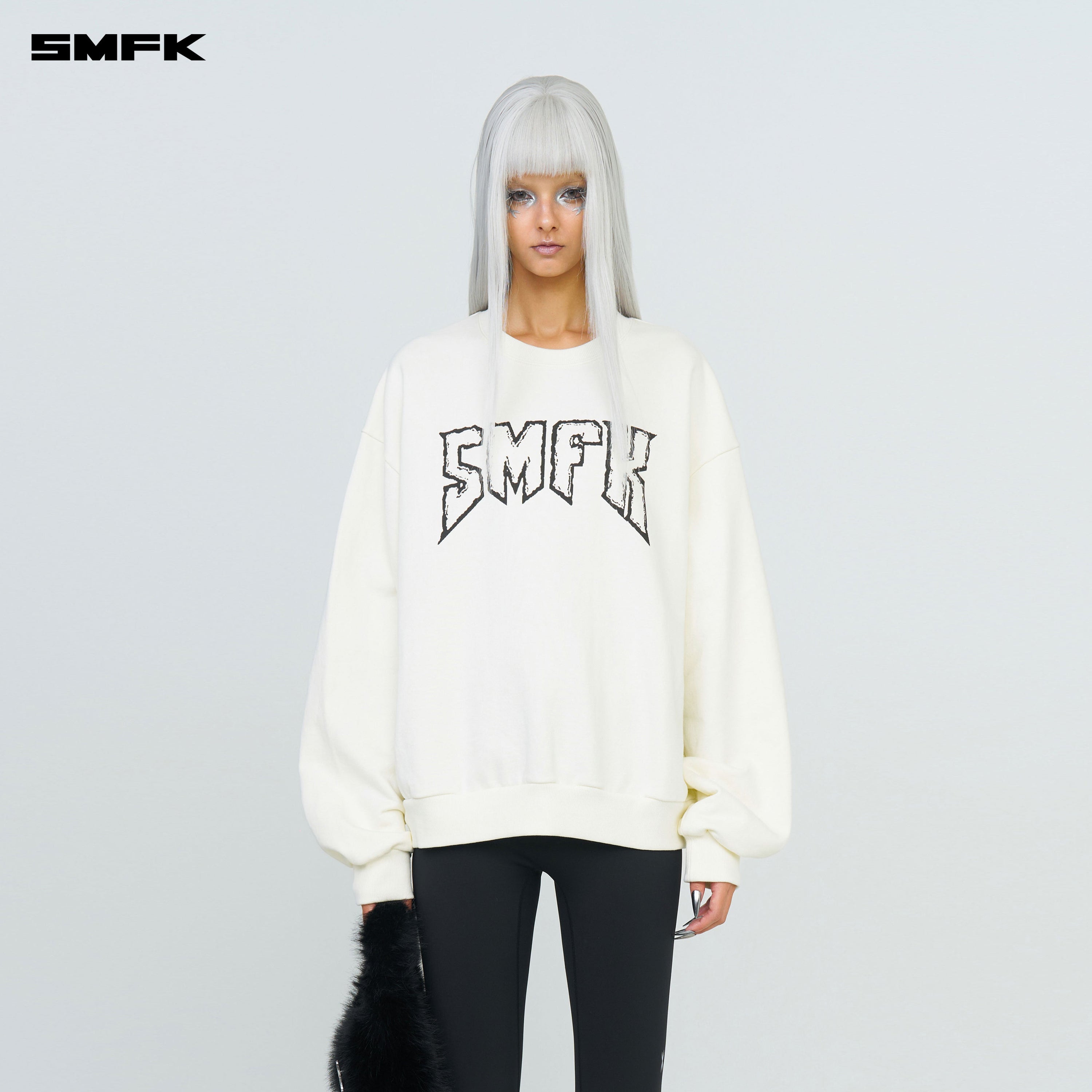 Compass Rocking Retro Loose Sweatshirt Cream - SMFK Official