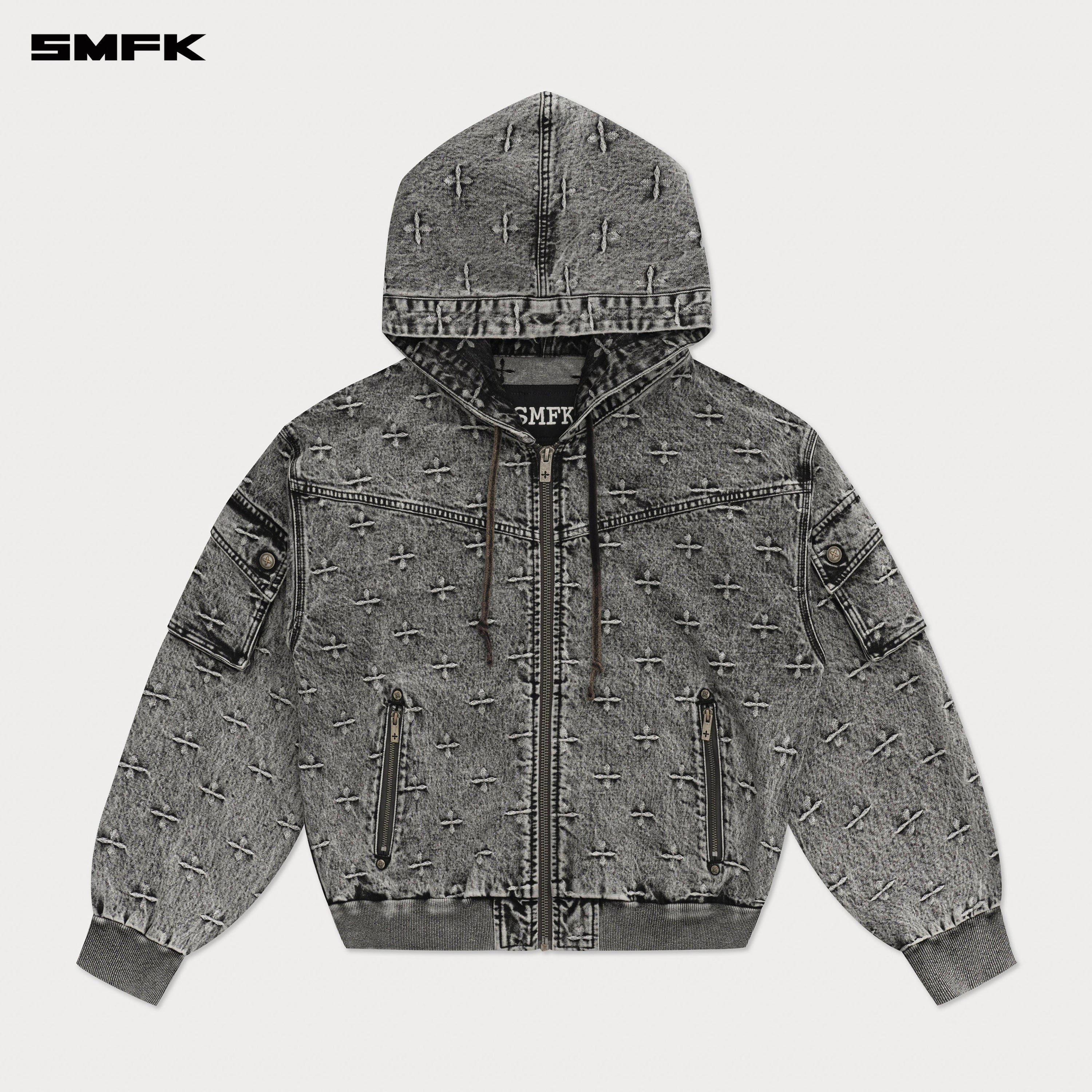 Compass Storm Garden Oversize Denim Hoodie Gray - SMFK Official