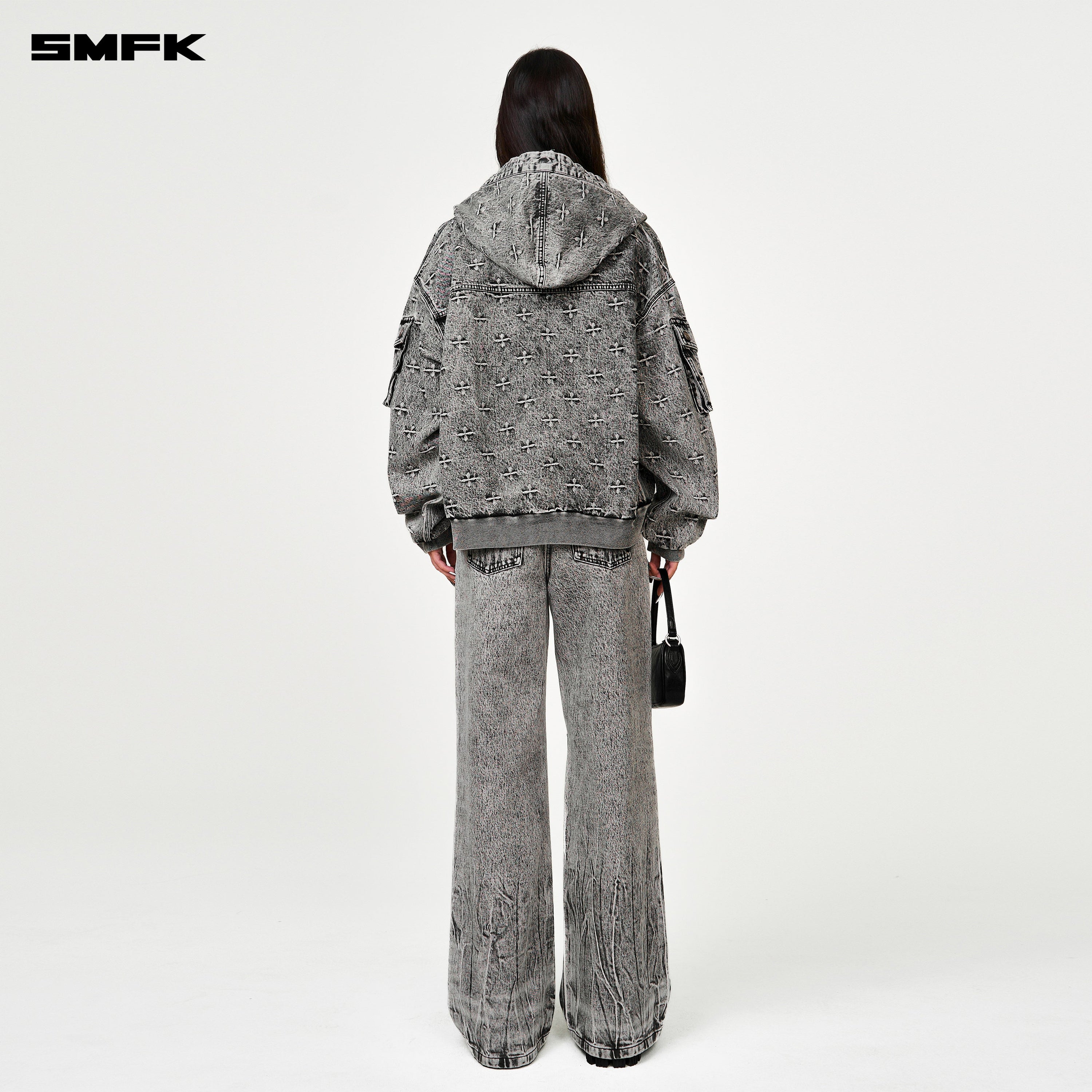 Compass Storm Garden Oversize Denim Hoodie Gray - SMFK Official