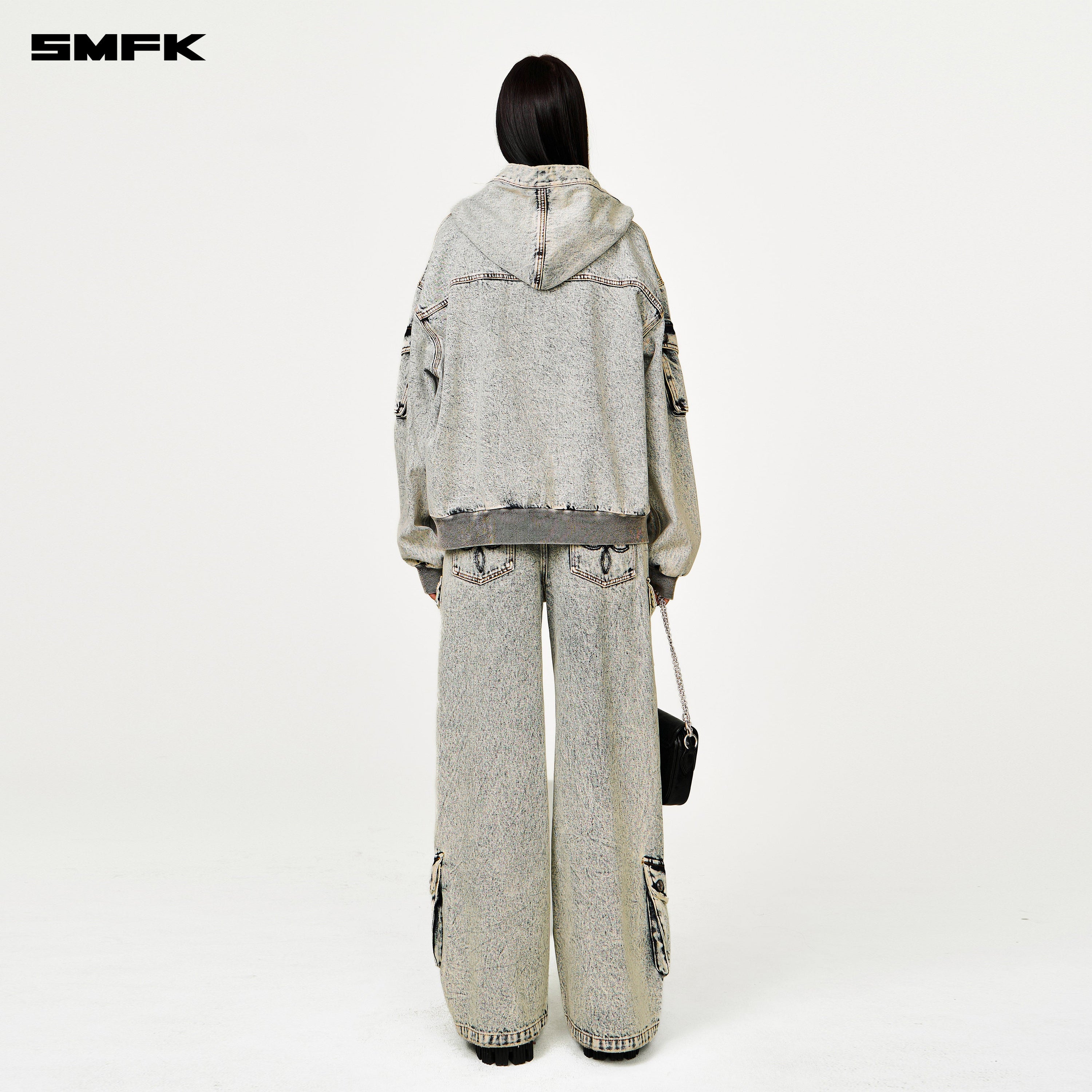 Compass Storm Garden Oversize Denim Hoodie White - SMFK Official