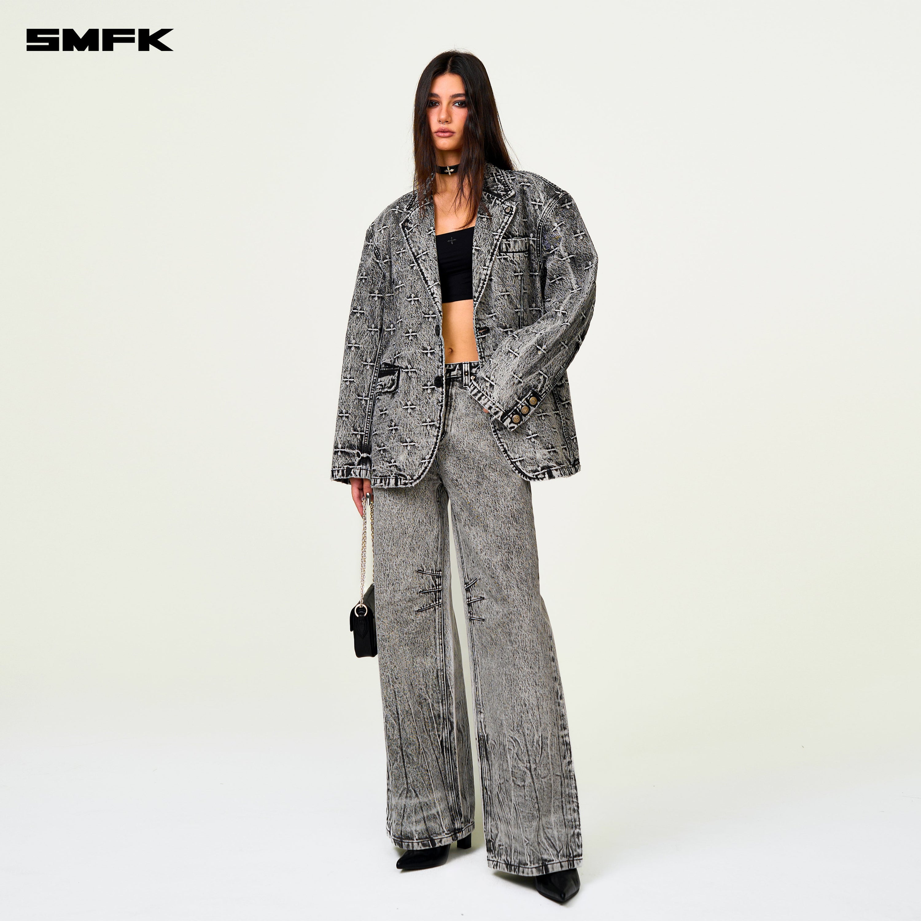 Compass Storm Gray Oversize Denim Suit - SMFK Official