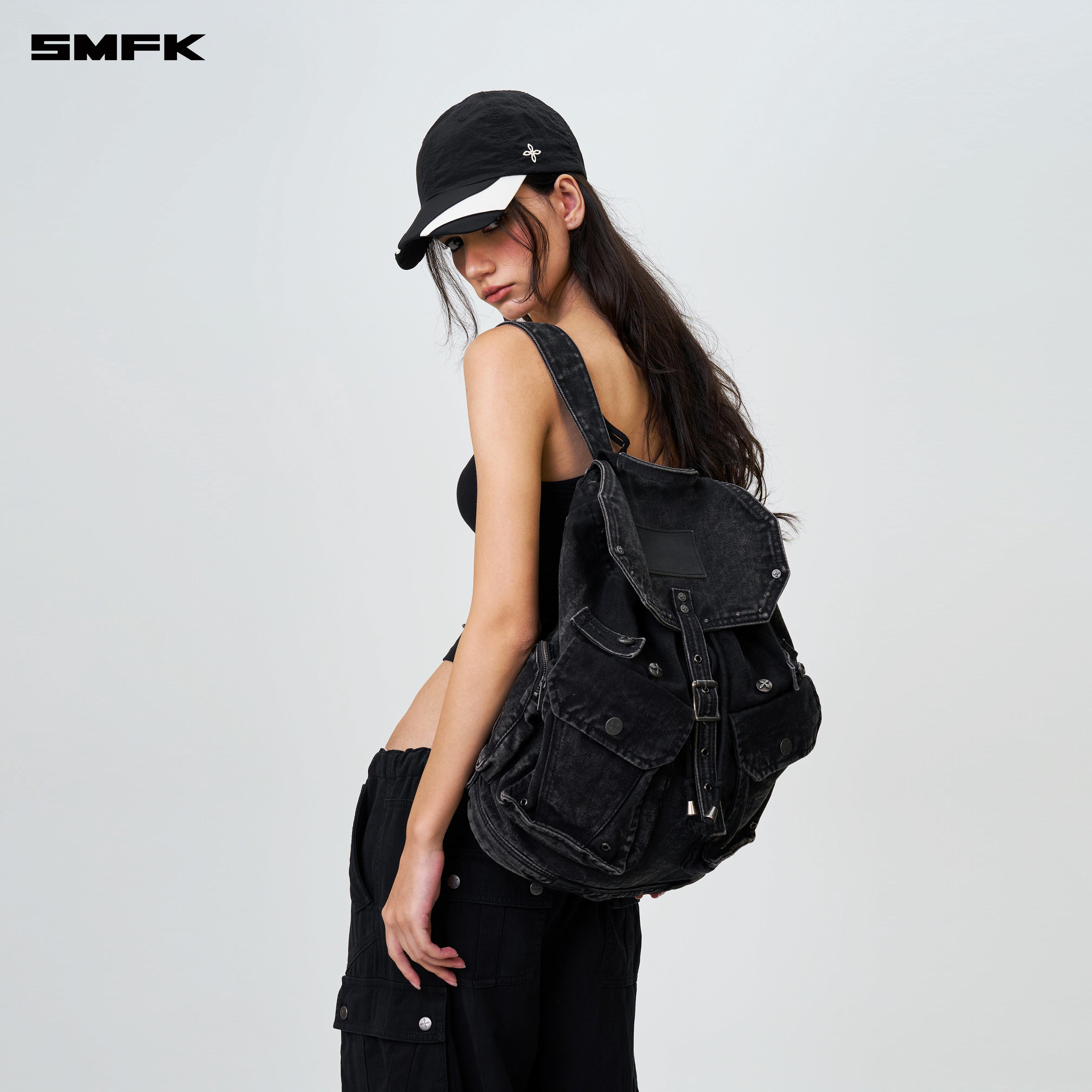 Dark denim backpack best sale