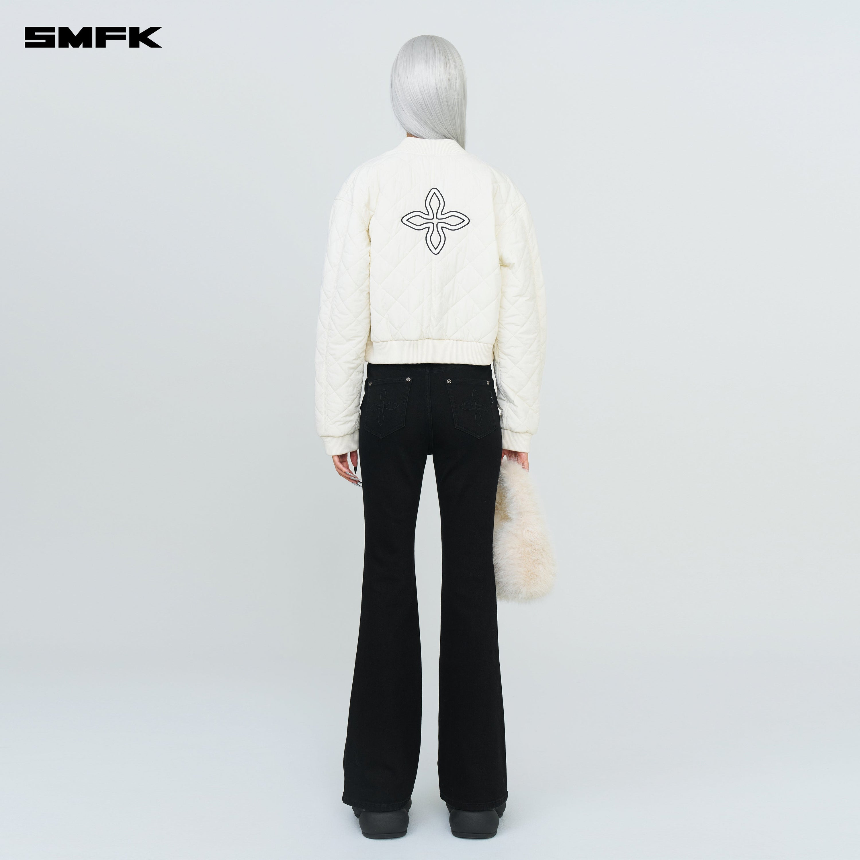 Compass Winter Badge Baseball Jacket In Cream - SMFK Official